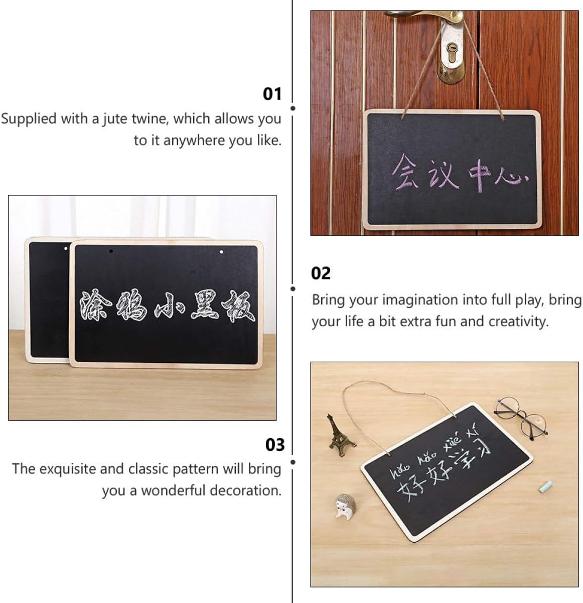 12 Pcs Wooden Chalkboard Hanging Signs, Double Sided Blackboard Plaque