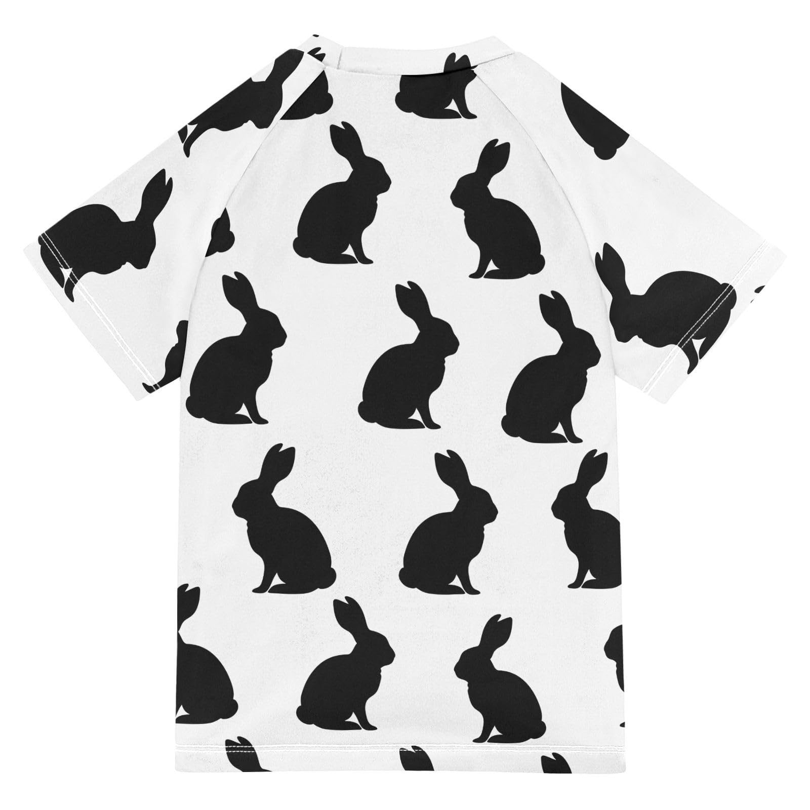 ALAZA Boys Swim Shirt Short Sleeve Rash Guard for Boys Girls UPF 50+ Rabbit Silhouette 9-10T