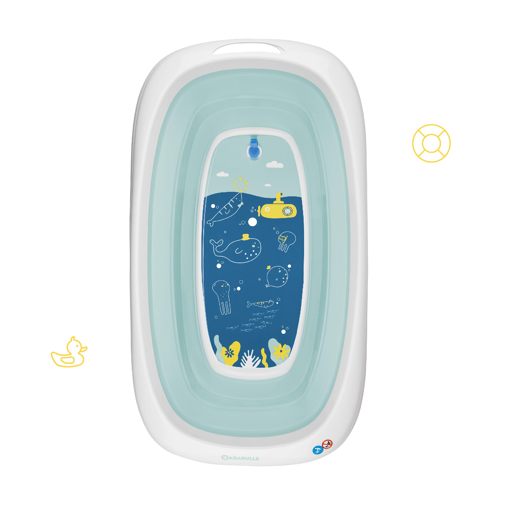 Badabulle Baignoire Bébé Pliable 35L Pieds Antidérapants Bouchon Vidange Témoin Température Poignée Transport Séchage