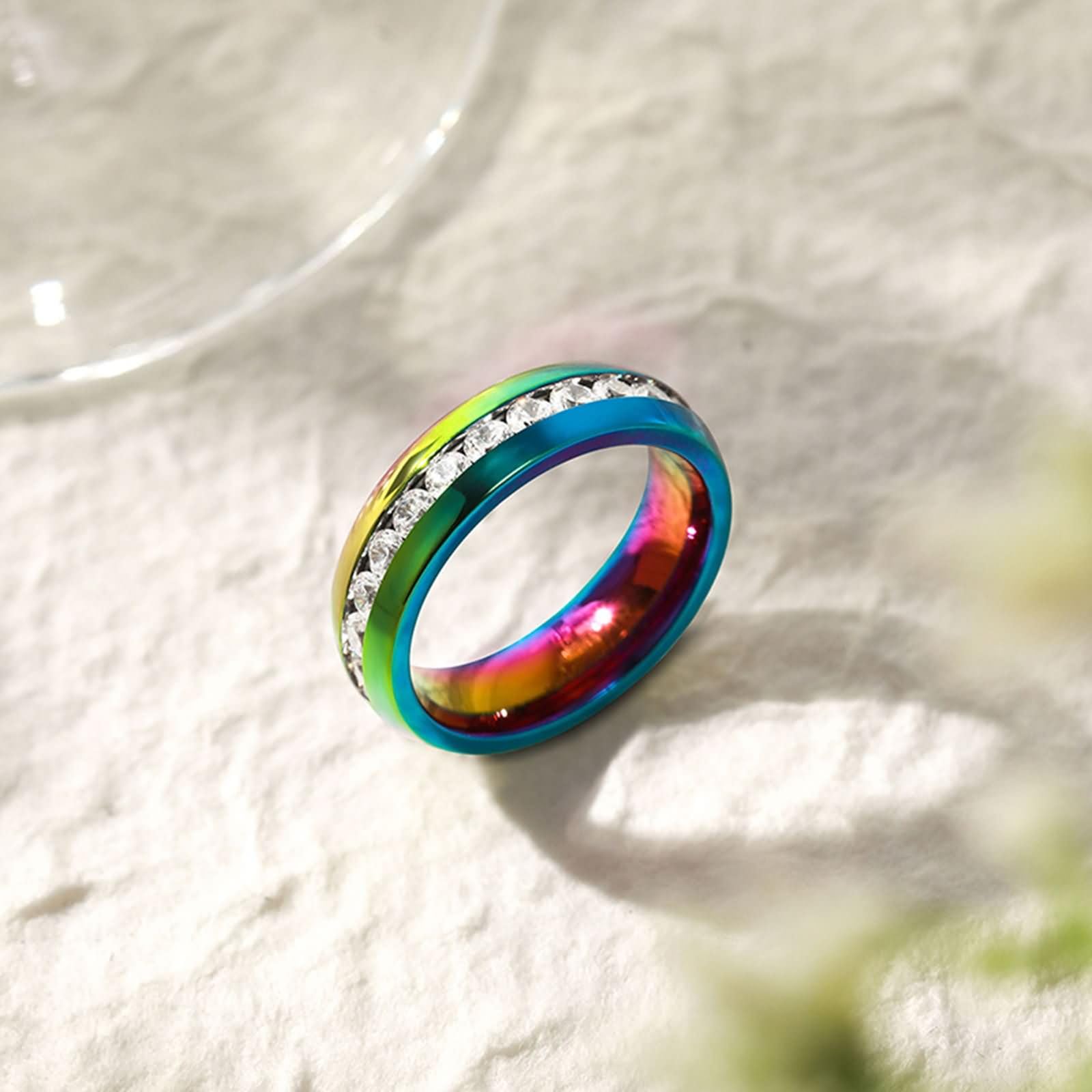 Bague Mariage avec Gravure Femme Homme Titane, 6MM Éternité Rond avec Zircone Cubique Bague Mariage Homme en Noir