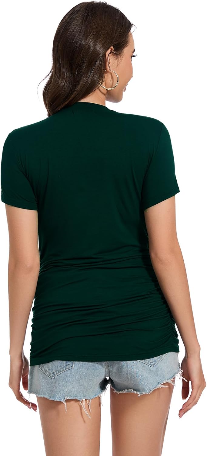 Smallshow Women's Maternity Shirts Crew Neck Short Sleeve Pregnancy Clothes 3 Pack - Image 5