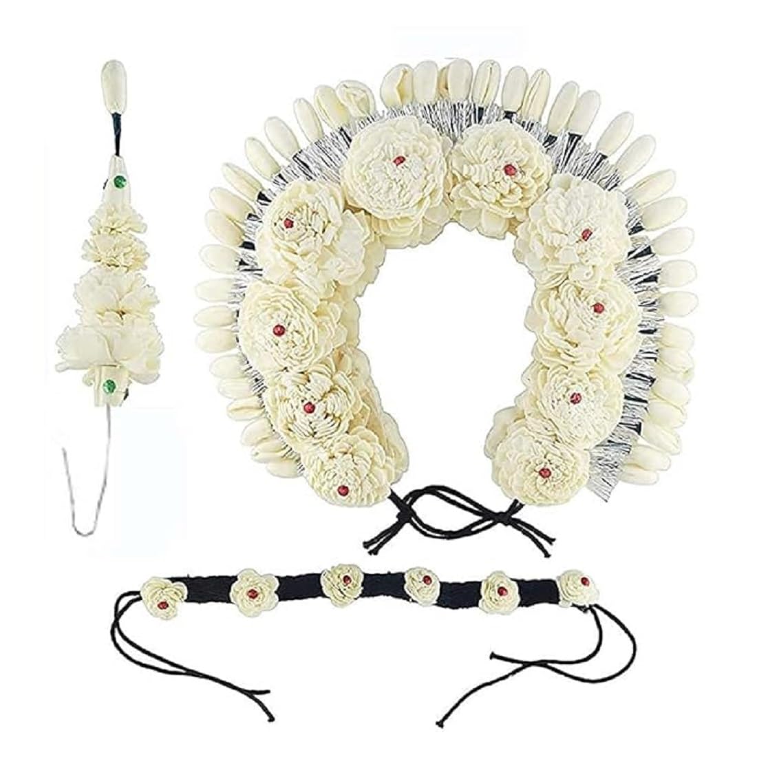Elite Trade Odissi Dance Flower Gajra for Women and Girls - Off White, 3 Count (Pack of 3) - Hair Accessory for Odissi Dance-picture-52