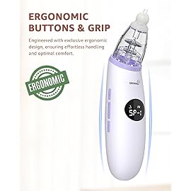 GROWNSY Nasal Aspirator for Baby | Baby Nose Sucker | Electric Nose Suction for Toddler, Ergonomic Booger Sucker with 3 Silicone Tips, Music & Light Soothing Function(Purple)