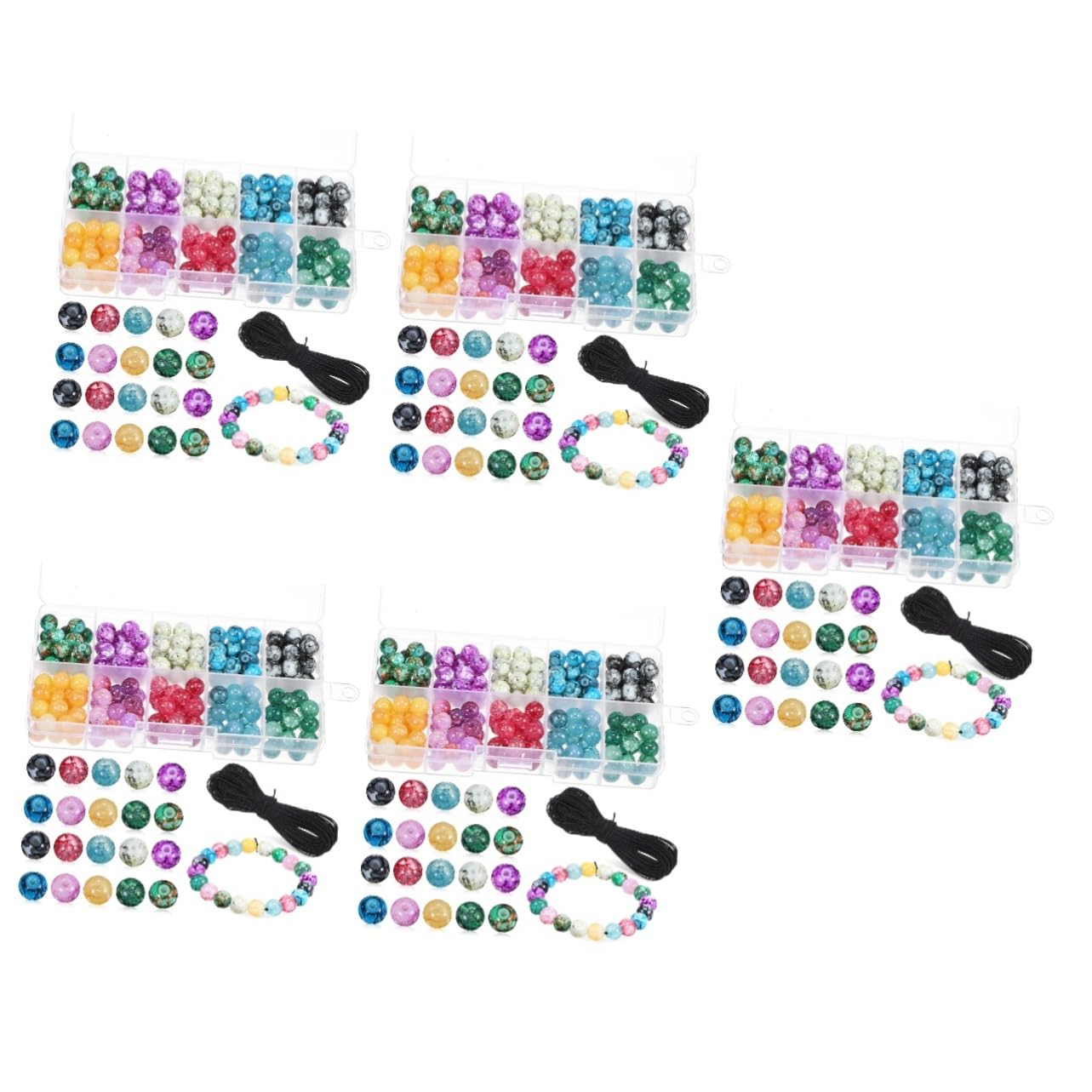 5 Set Perline Rotonde Colorate Con Corda Elastica Da Perline Per Bigiotteria Bracciali E Collane Fai Da Te Per Creazioni Artigianali E Regali Creativi 200 Pezzi*5