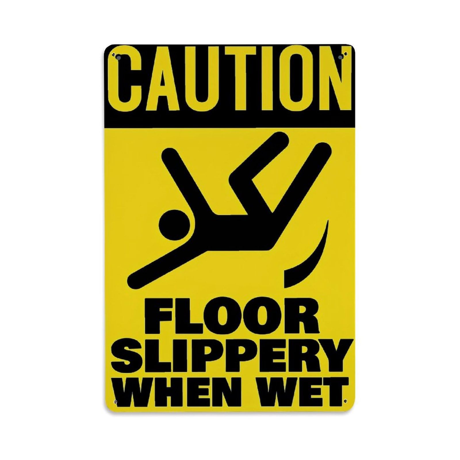 Bliveurn Vintage Caution Floor Slippery When Wet Retro Metal Tin Sign, Metal Poster For Home, Gaming Room, Studio Workshop,Bar,Garage Wall Art Decor 8X12 Inch