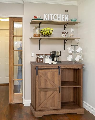 Miniatura 6 de Sophia & William Gabinete de barra de café para cocina, armario de almacenamiento de buffet con puerta corrediza de granero, 31.9 pulgadas de