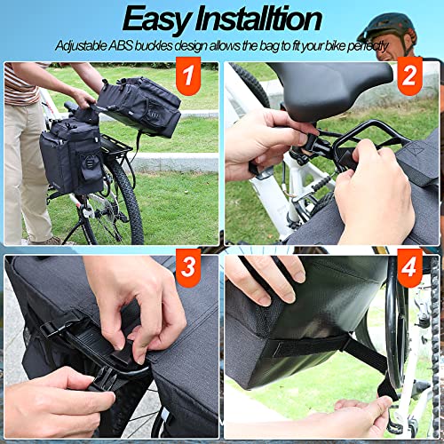 Huijutchen Bike Panniers, 40L Pannier Bags For Bicycles Rear Rack, 3 In 1 Waterproof Bicycle Saddle Bags Rear Rack With Shoulder Bag Reflective Trim, Bike Cargo Saddle Trunk Bag For Long Cycling #TOP5