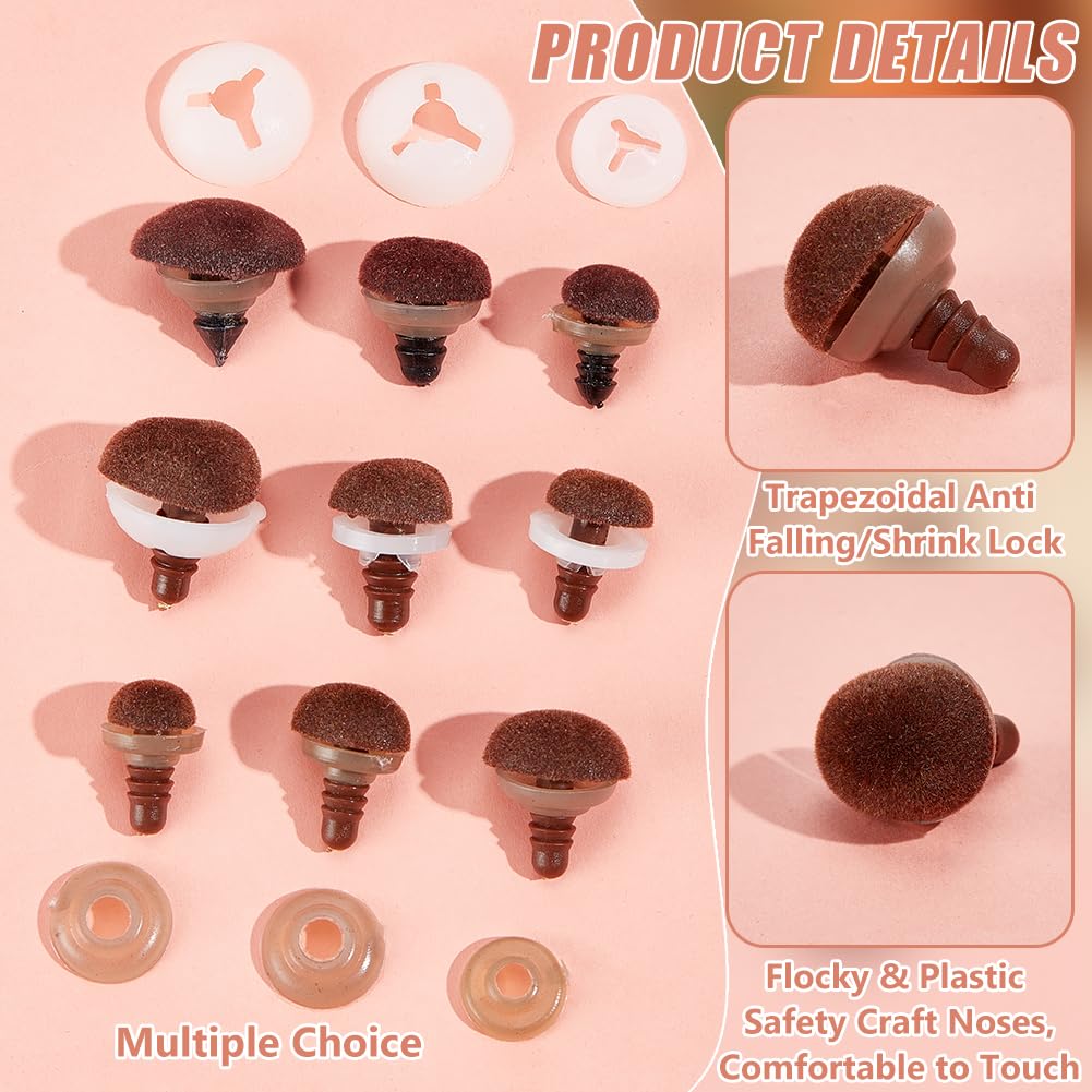 PH PandaHall 36 Sets Flocking Safety Noses 3 Styles Brown Amigurumi Noses Heart Velvet Noses Crafts Stuffed Crochet Animal Noses with Washers for DIY Sewing Crafting Puppets Bear Plush Animal Crochet - Image 4
