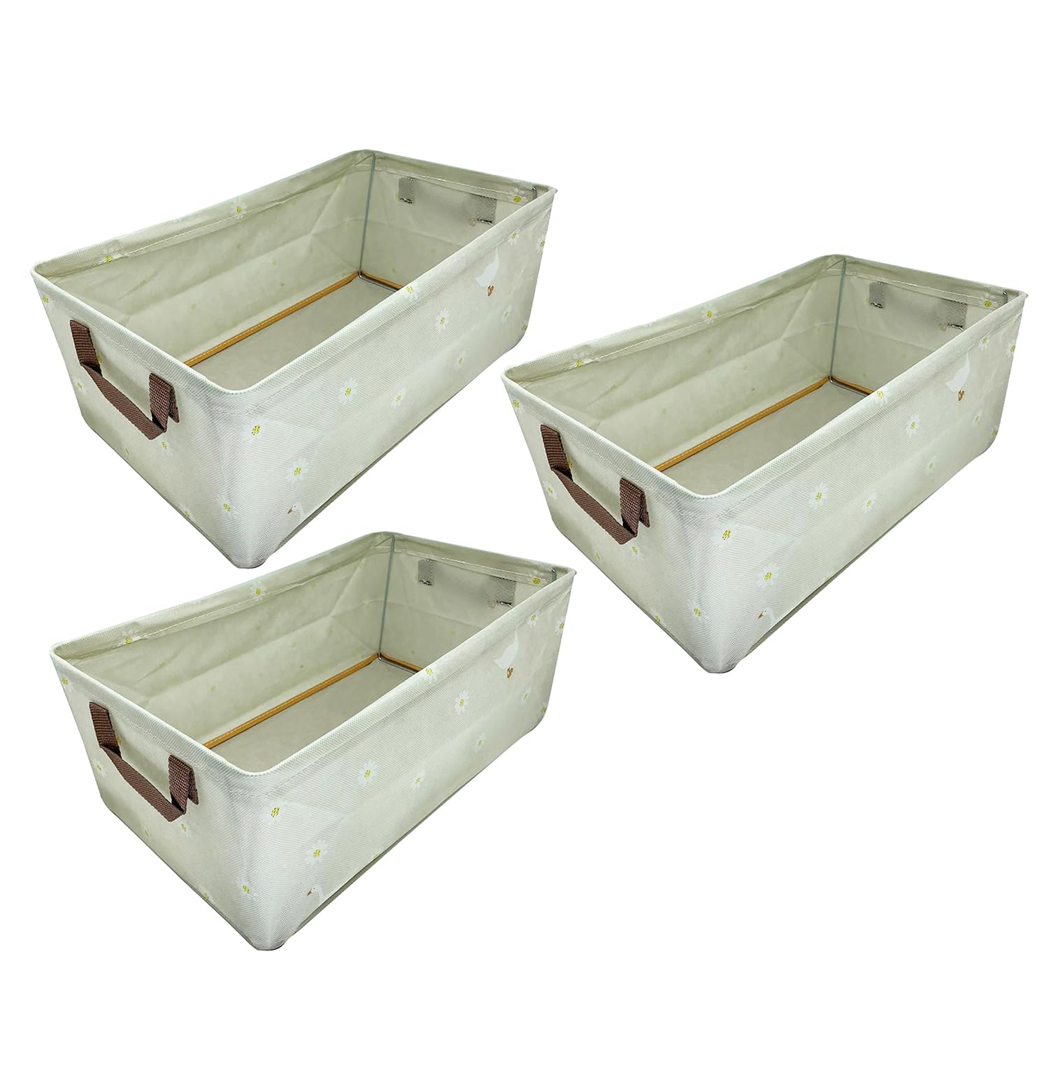 House of Quirk 3pcs Store Wardrobe Organizer For Clothes With Metal Fram Foldable Storage Box, Clothing Storage Boxes For Pants, Shirt, Sweaters, Jeans, Socks (Beige Duck)