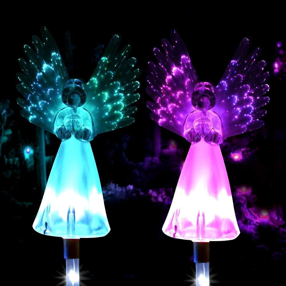 Shaojian 2Pack 1.2V600MAH Solar Angel Garden Stake Light with Luminous Wings