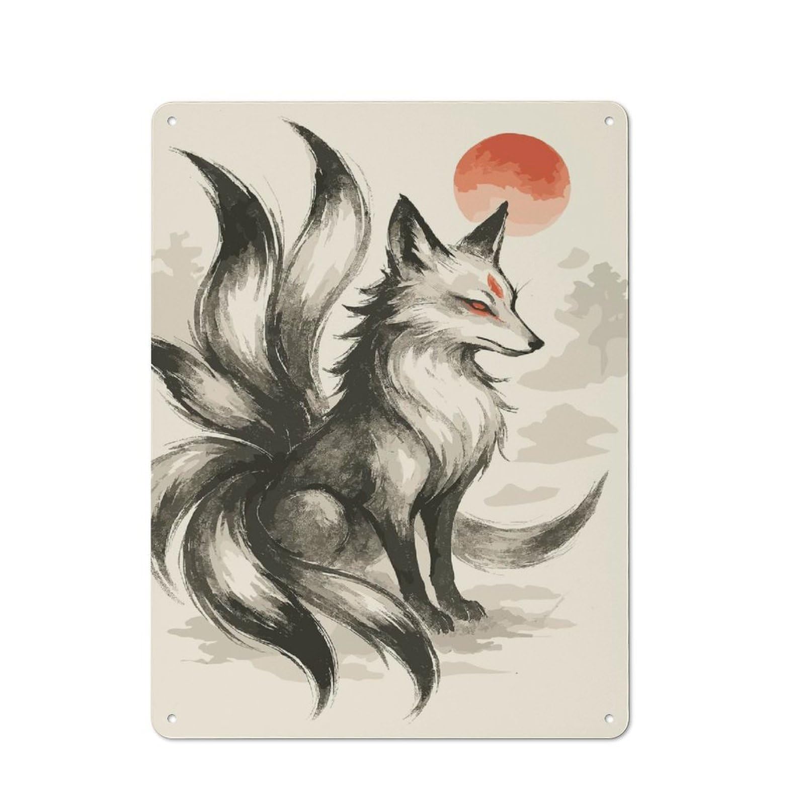 Junmoney Style-23 Tin Wall Plaque 40X30cm With Nine-Tailed Fox Digital Art For Kitchen Or Home Bar, For Vintage Wall Decor Fans, For Garage And Workshop Walls