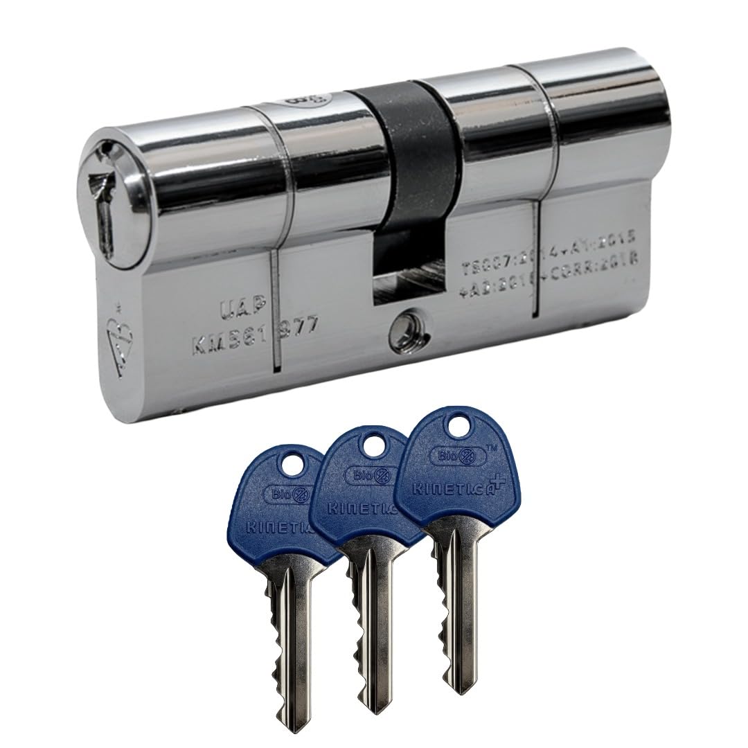 UAP 1 Star Kitemarked Euro Cylinder Lock with Keys, Chrome, 40/40 (80mm)