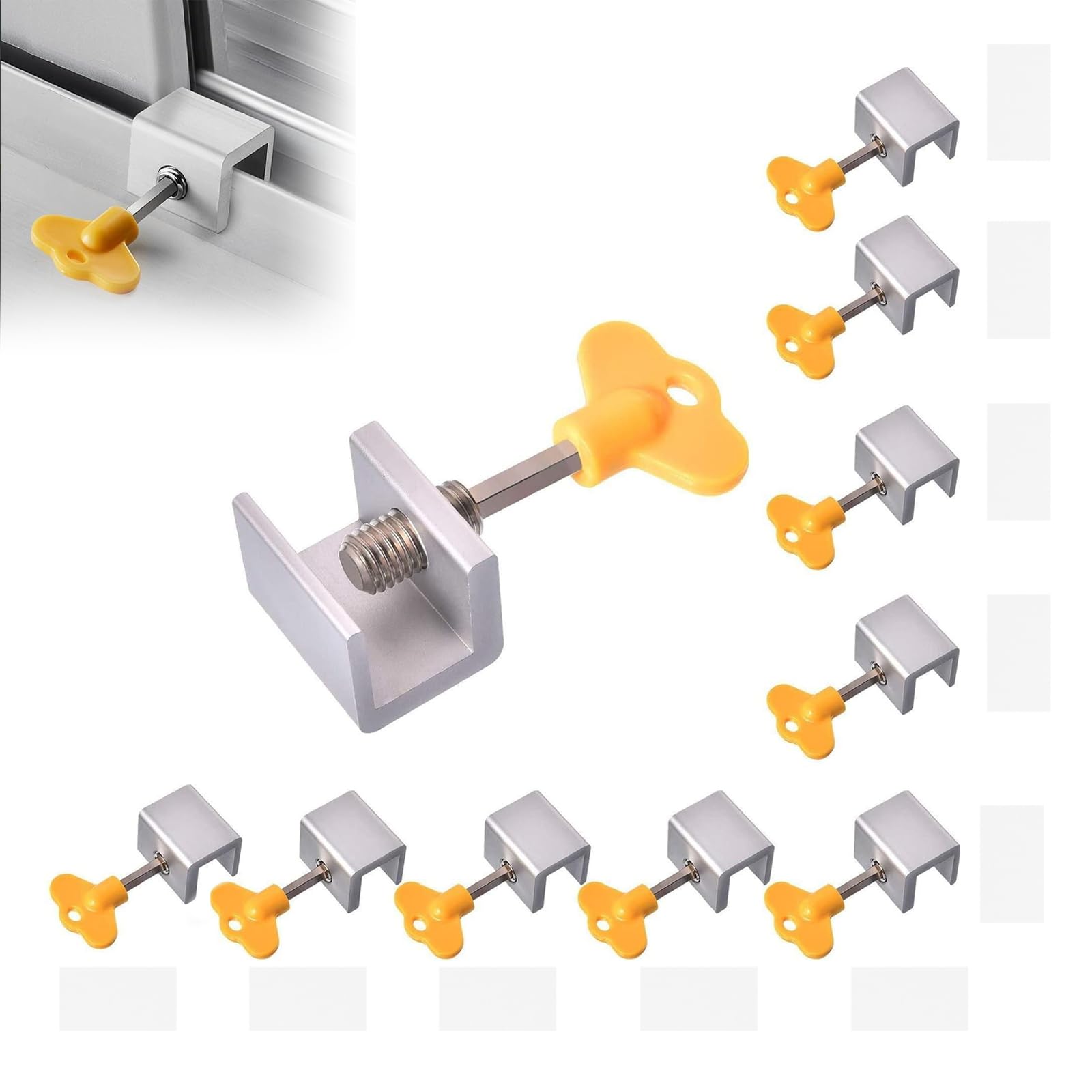Window Locks,10 Sets Sliding Window Locks with Key,No-Drill Install, Aluminum Window Stopper Lock for Burglar Proof for Home-picture-19