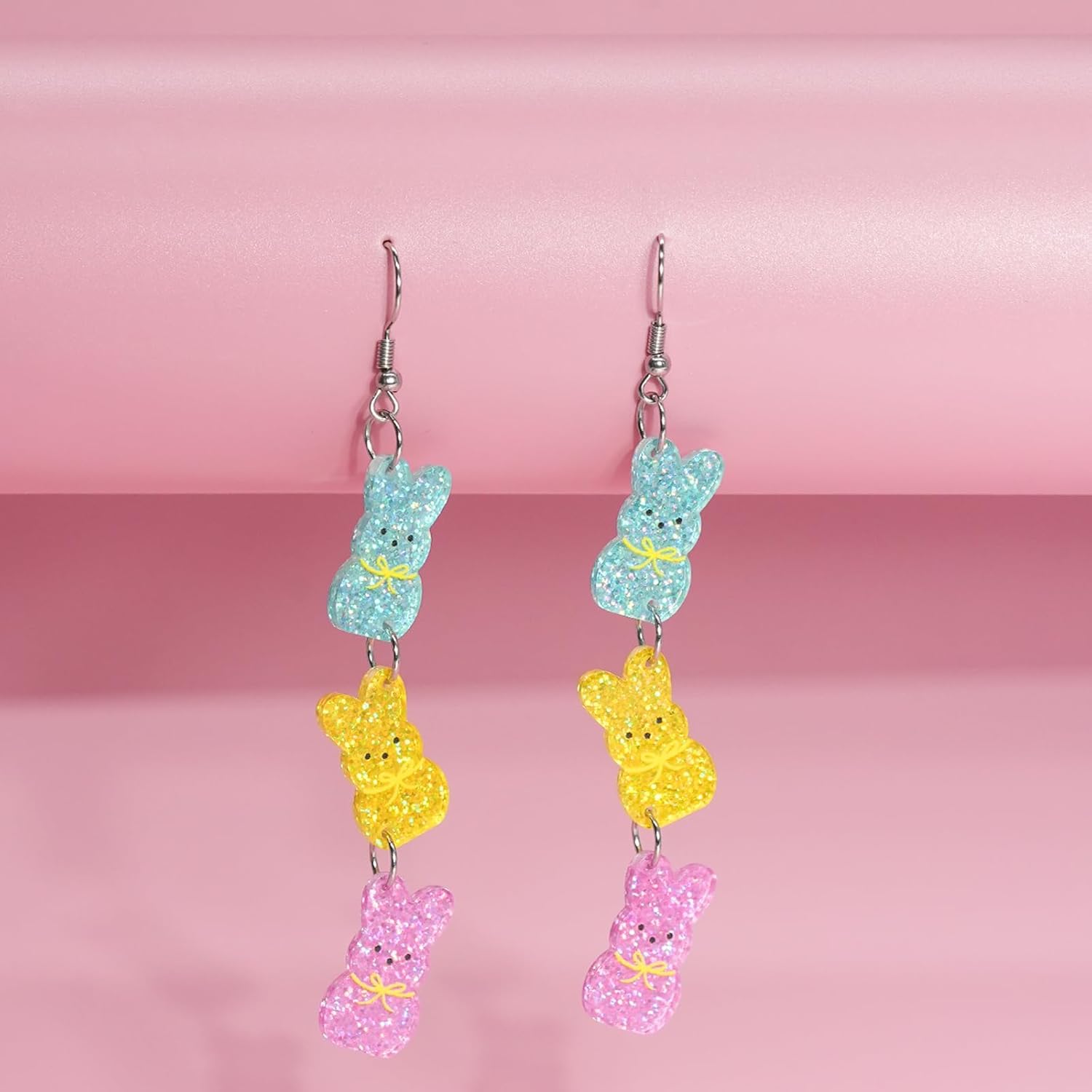 Nanafast Acrylic Easter Earrings for Women Glitter Bunny Egg Dangle Earrings Cute Spring Earring Happy Easter Outfit Accessories - Image 3