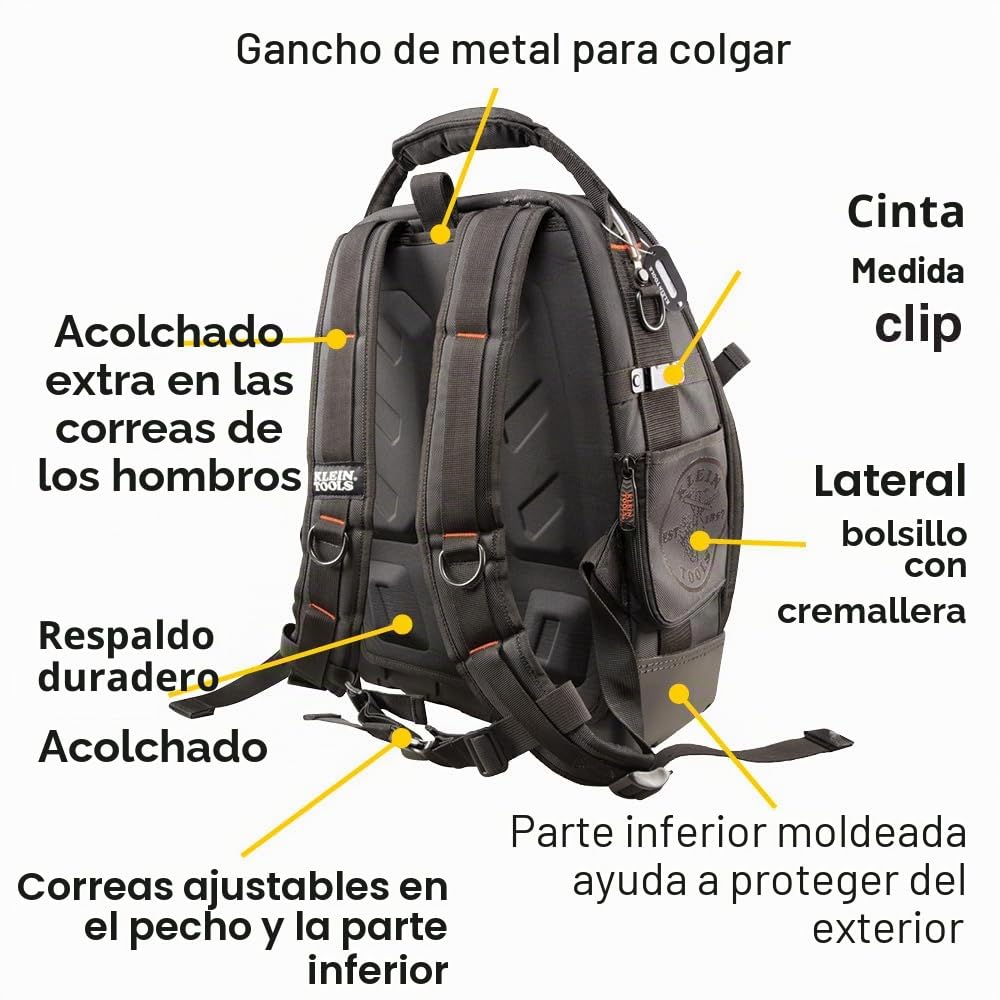 Klein Tools 55485 | Mochila porta herramientas Tradesman Pro Tool Master 48 bolsillos | Nylon ballistic 1680d resistente al agua | Fondo moldeado impermeable | Asa reforzada