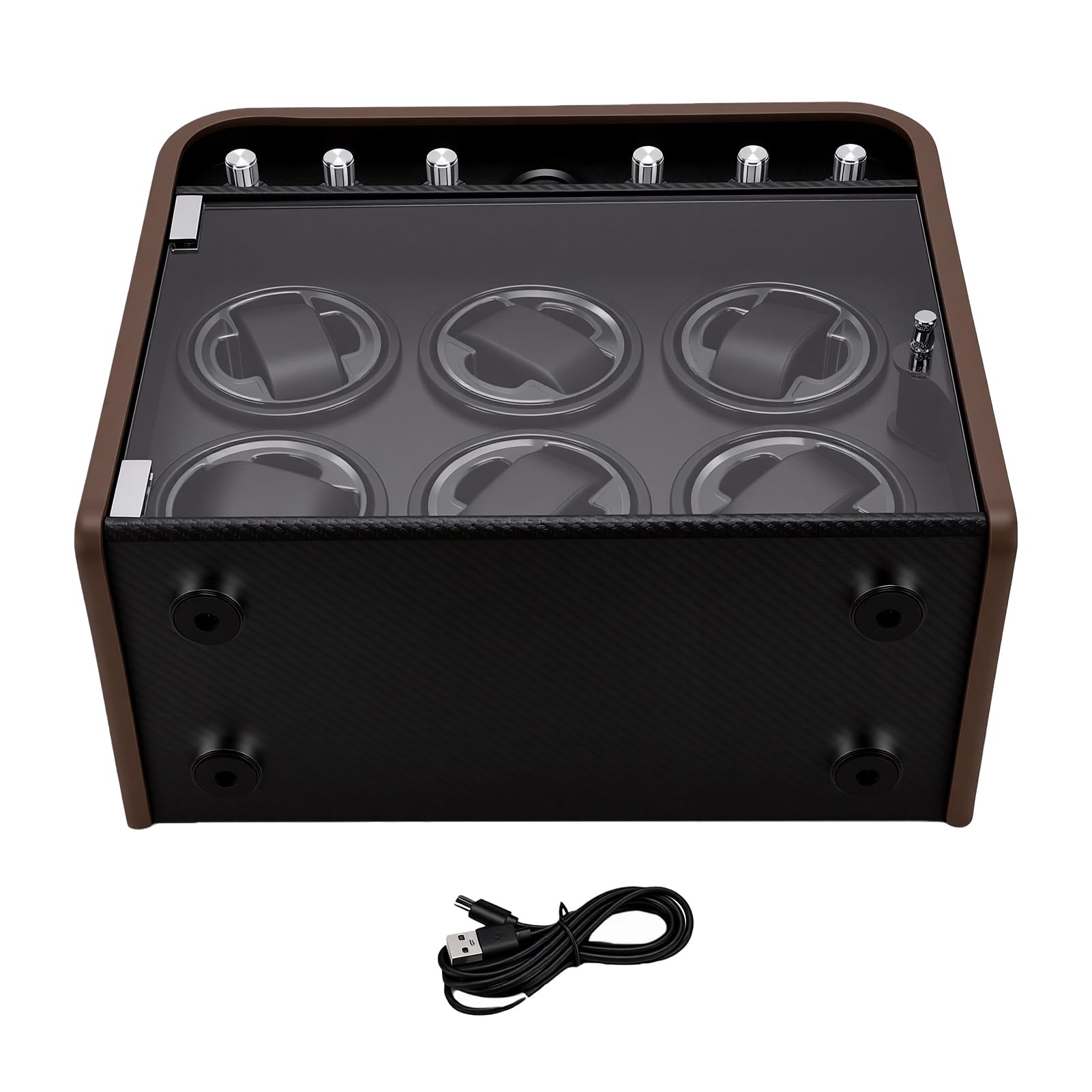 VGEBY Uhrenbeweger, Automatischer Uhrenbeweger mit Gehäuse aus Faserdichteplatine, 5 Modi, LED-Leuchten und 6 Bedienknöpfen für Automatische Uhren, Sammler-Home-Display