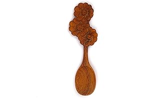 Jabihome Wood Floral Handcarved Tasting Spoon-Decorative Wood Spoon Display for Kitchen Wall,Small