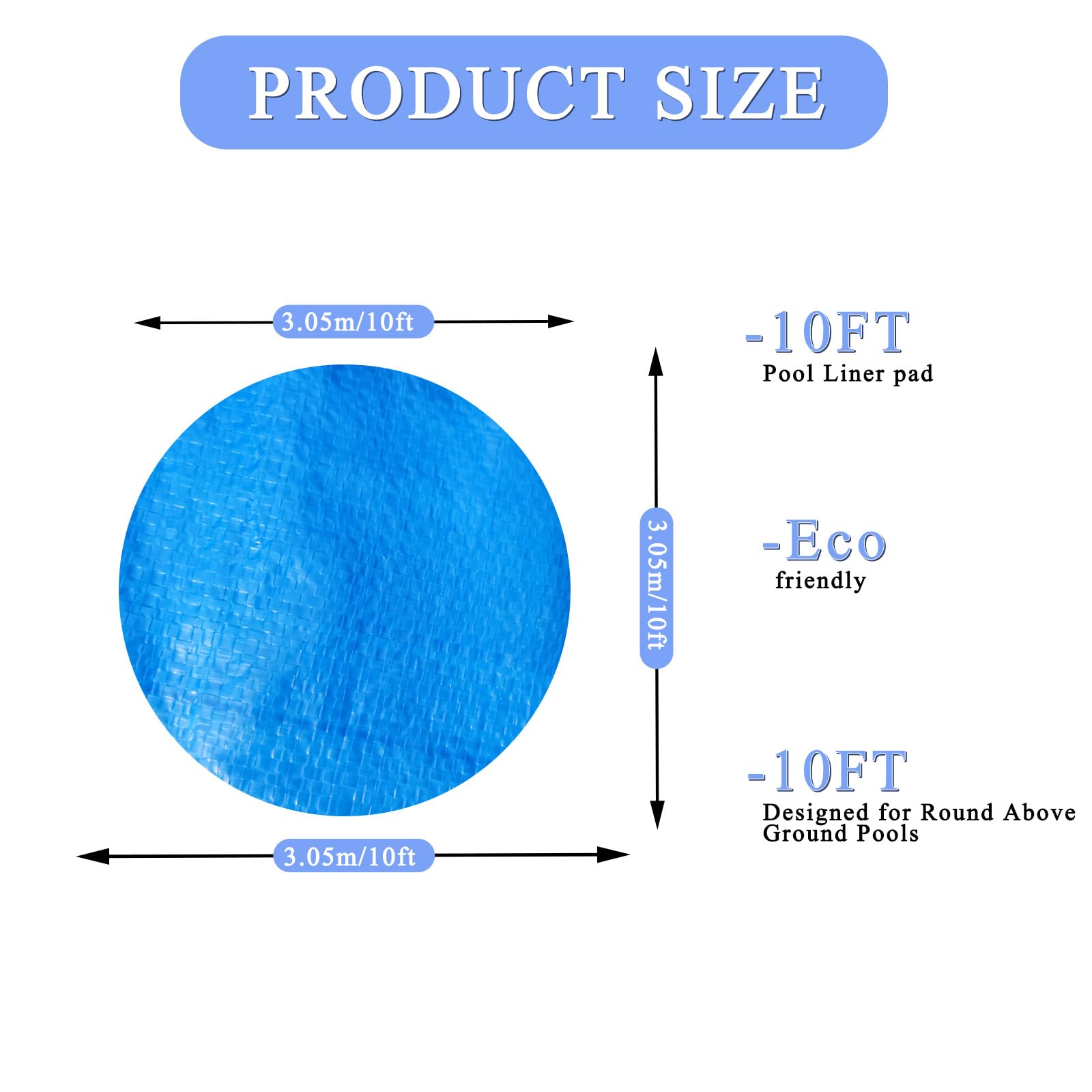 10 x 10 pies, paño Redondo para Piscina, Almohadilla Protectora Resistente para Evitar pinchazos, Lona de Piscina para Piscinas sobre el Suelo