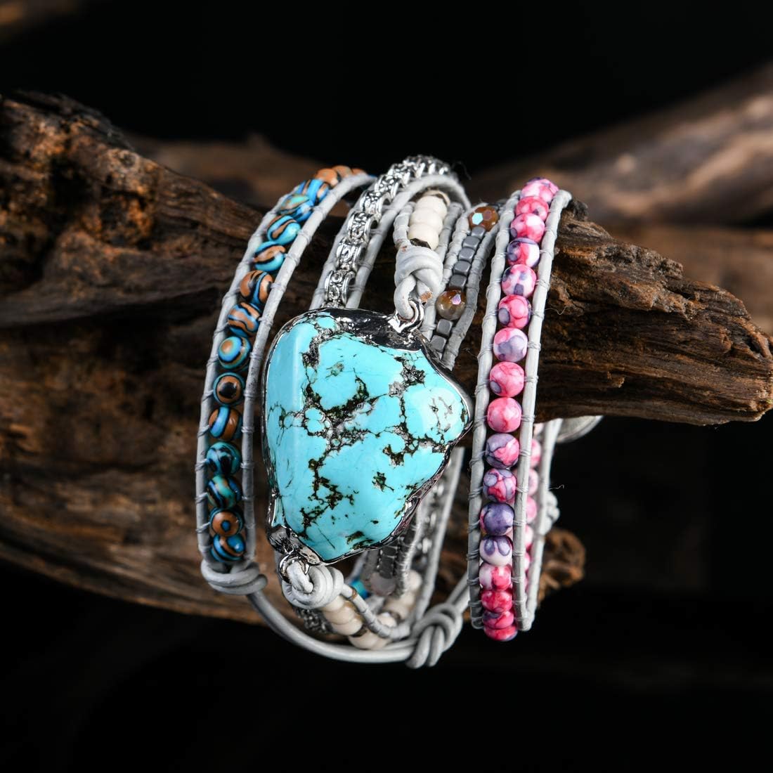 YGLINE Natural Stone Bracelet 5 Wraps Bracelet Handmade Blue Color Boho Bracelet for Women Bracelet - Image 3