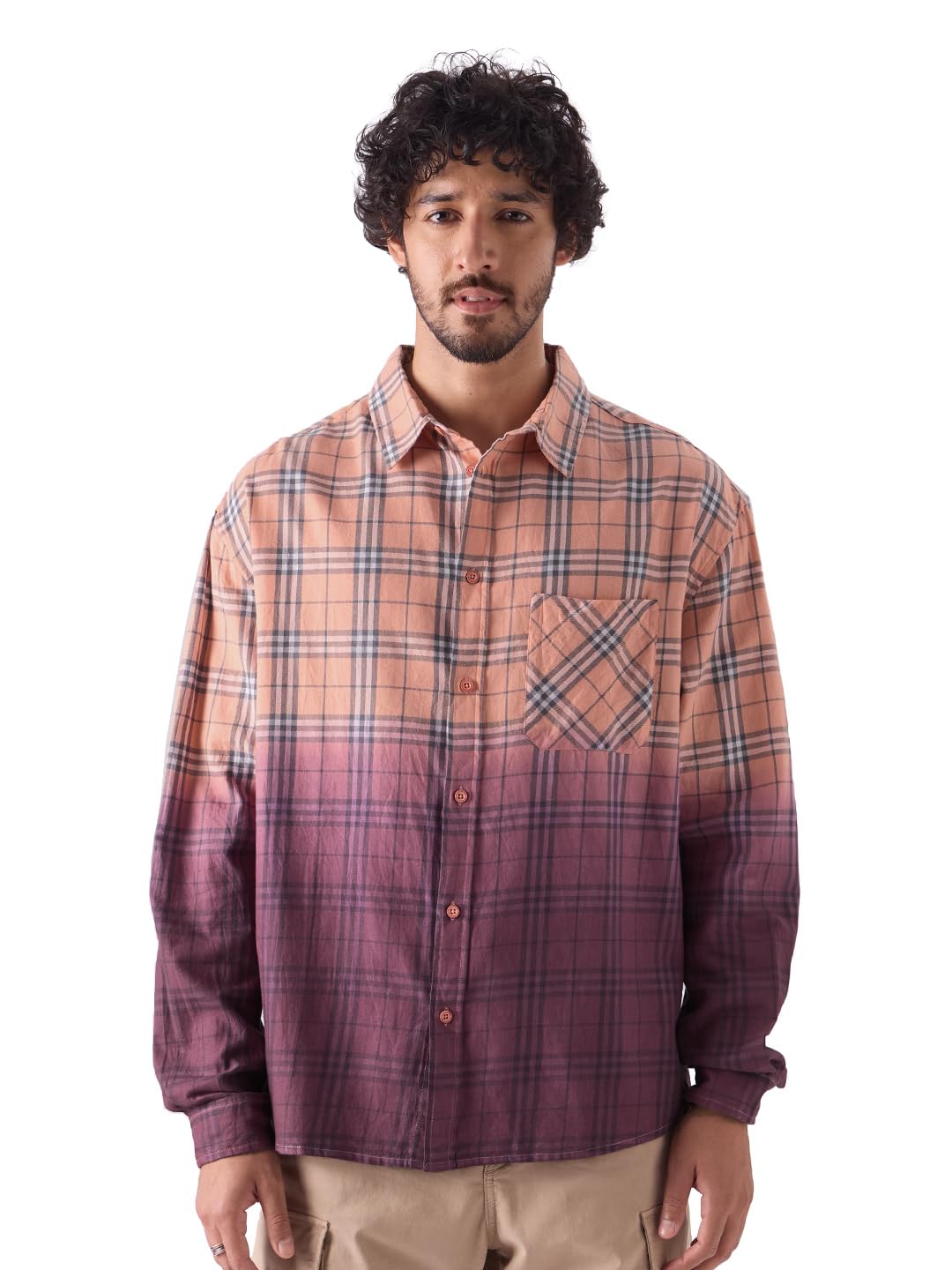 The Souled StorePlaid: Peach Wine Men Relaxed Shirts