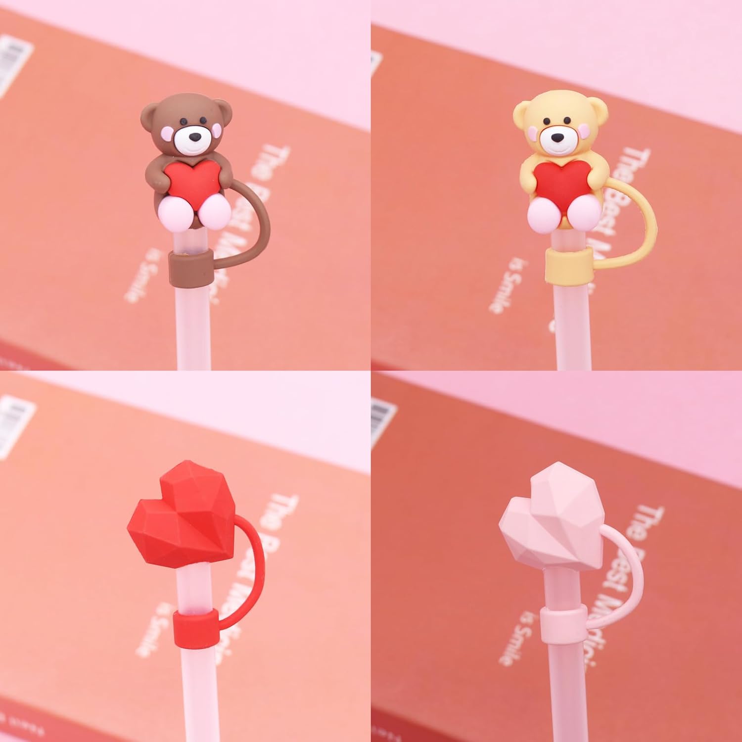 Valentinese Day Straw Cover Cap for Stanley Cup, 10mm Heart Straw Toppers Bear Heart Silicone Straw Covers Fits Stanley 30&40 Oz Tumbler Drinking Straw Tips Protectors Reusable Valentinese Party Decor - Image 7