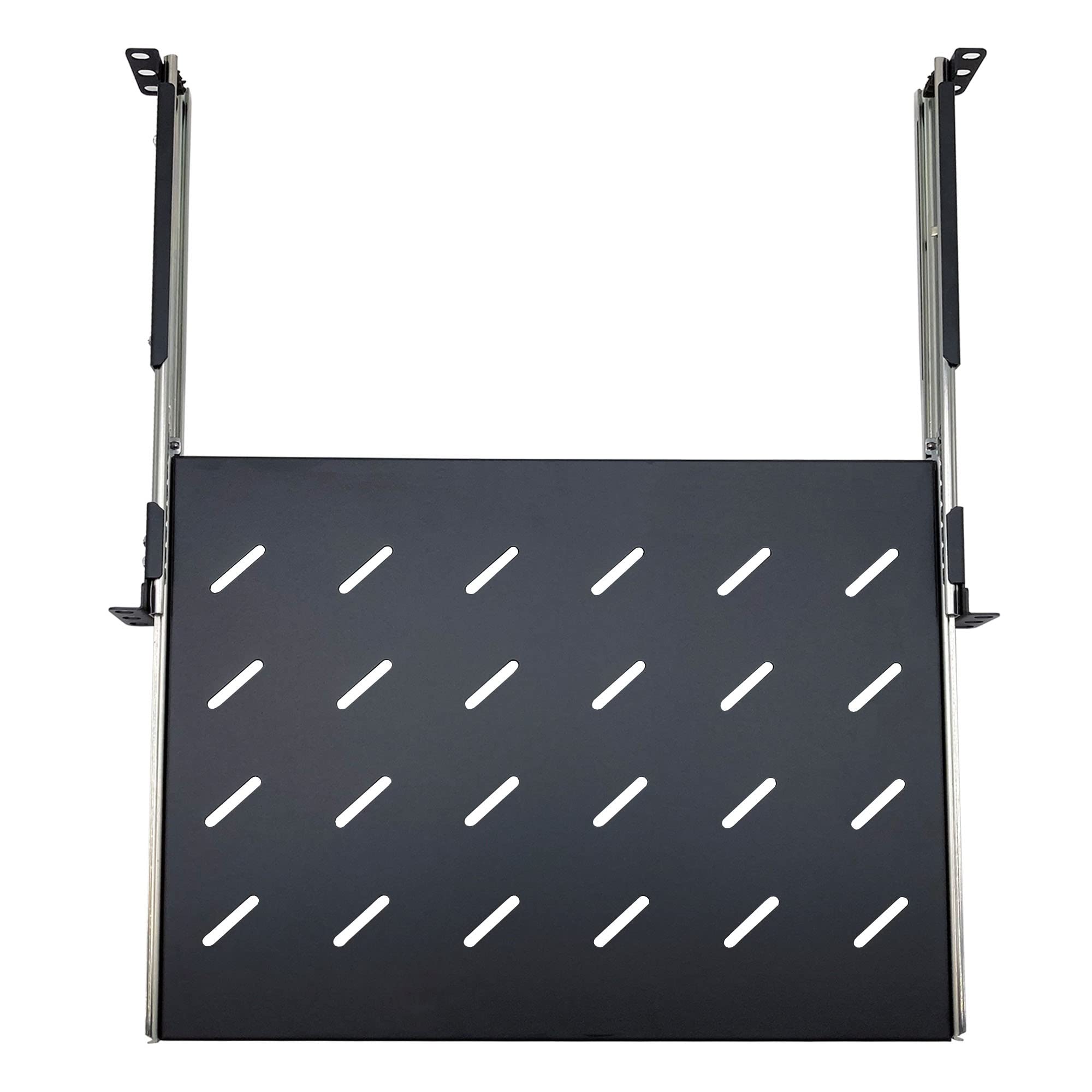 Electriduct Estante deslizante 1U de 14 pulgadas de profundidad – Bandeja universal de montaje en rack ventilada de 19 pulgadas con 4 postes para equipos de red, gabinete de servidor, gabinete de