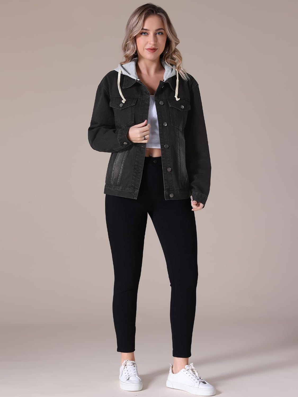 Women's Denim Jacket with Hood Oversized 2025 Fall Casual Hooded Jean Jacket - Image 6