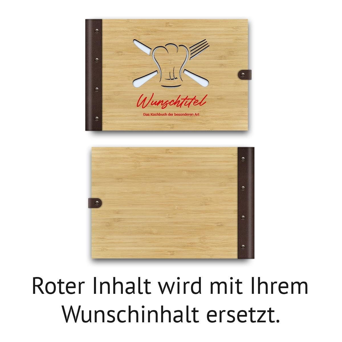 Personalisiertes Kochbuch echtes Holz DIN A4 Rezeptbuch zum selber Ausfüllen mit Lasergravur - Kochmütze - mit 72 Blatt / 144 Seiten Naturpapier Weiß