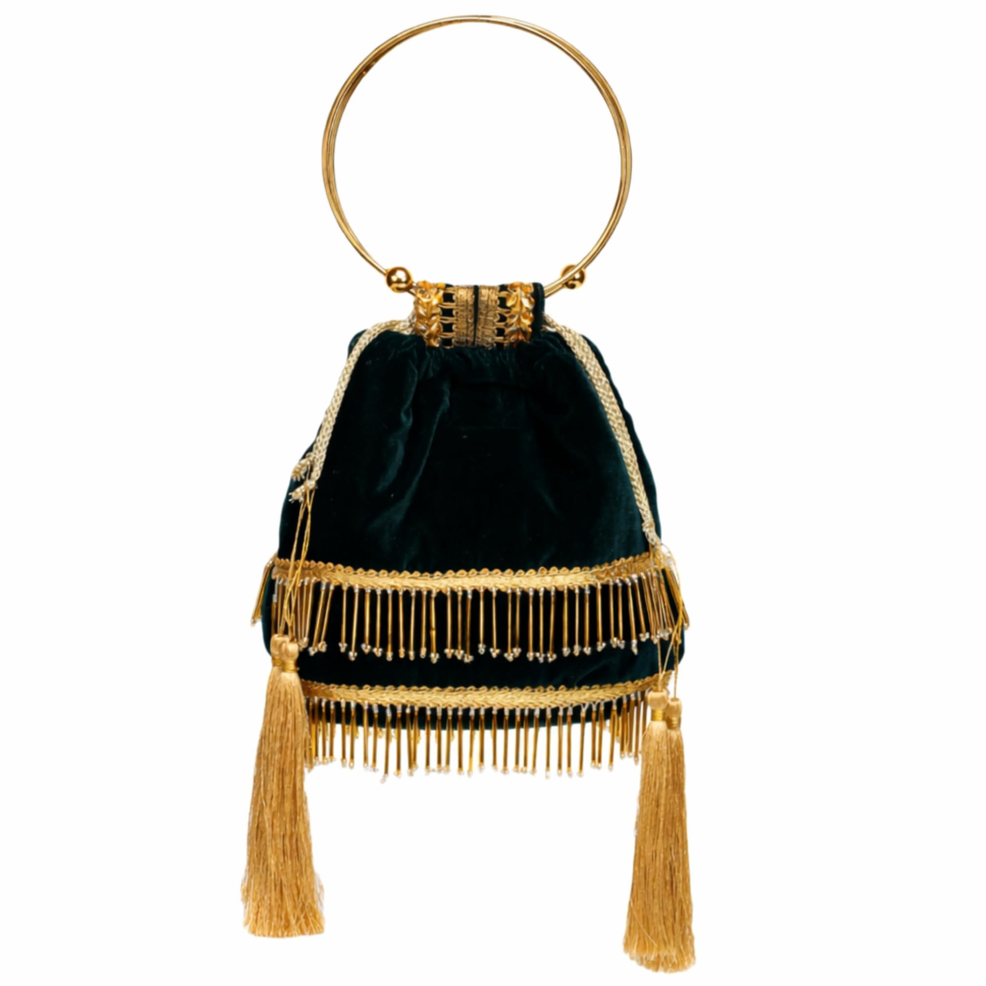 Ethnic Handbags for Women Velvet potli bags Handcrafted Purse Bag Design (Dark Green)-image-44