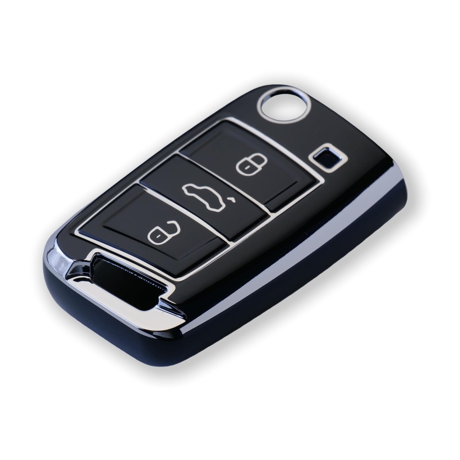 RUXYAXFOL TPU custodia per chiavi auto, adatta per VW Touareg Touran Seat Leon Fabia Ibiza Skoda Fabia Octavia Superb Polo Golf 7 Mk7 custodia chiavi auto, 2 pezzi, nero e argento