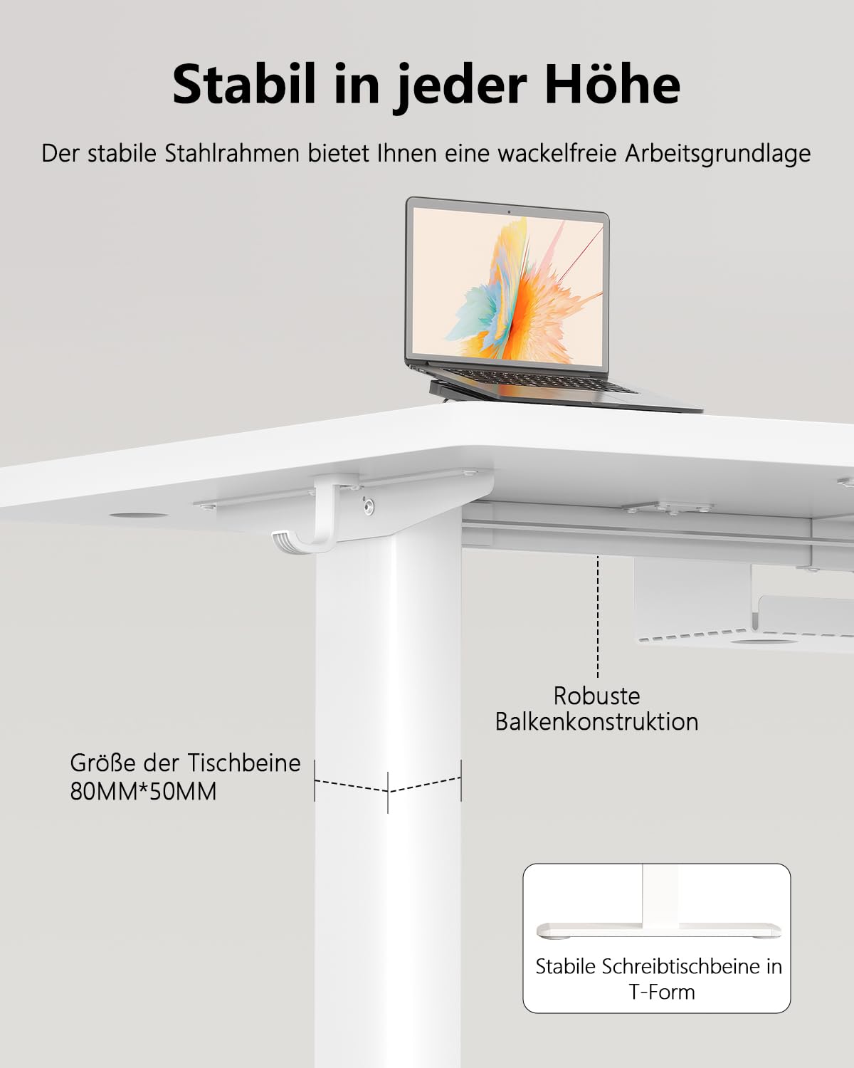 Flamaker Höhenverstellbarer Schreibtisch 200 x 80 cm mit 18 mm Tischplatte | Elektrisch Höhenverstellbarer Bürotisch mit Memory-Funktion, Computertisch mit Kabelwannefür Büro und Homeoffice, Weiß