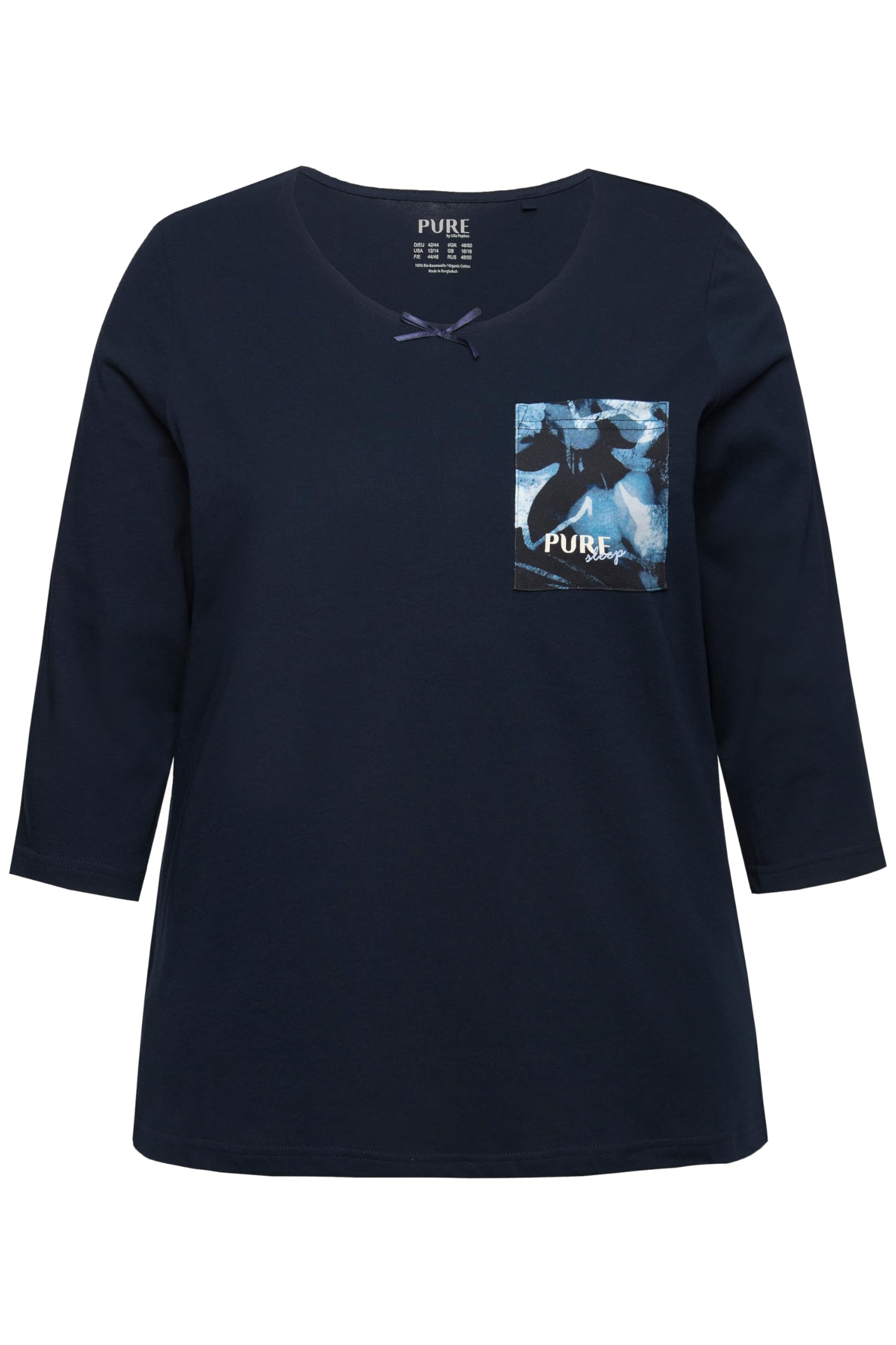 Ulla Popken Pyjamashirt, U-Boot-Ausschnitt, 3/4-arm, Biobaumwolle Haut de Pijama Femme