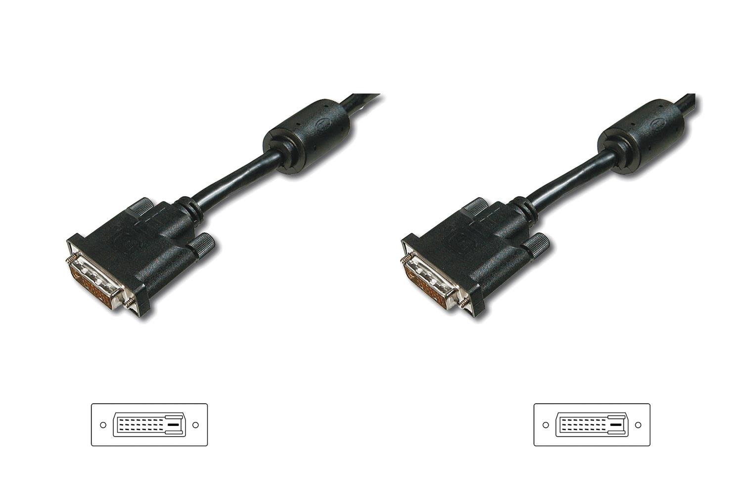 DIGITUS Cavo di collegamento DVI, DVI(24+1), 2x ferrite M/M, 3,0m, DVI-D Dual Link, nero