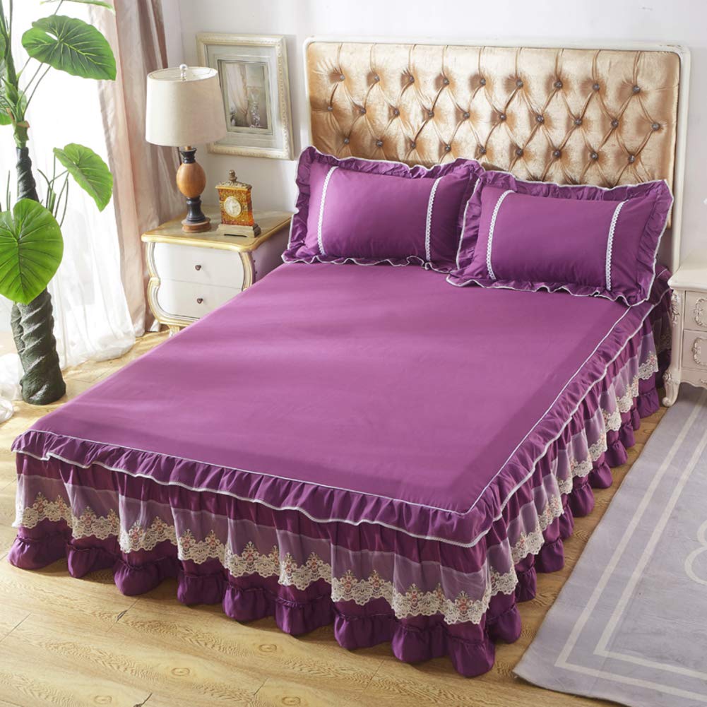 Cache-sommier microfibre dentelle feuille de lotus violet 200x220cm de haute qualité