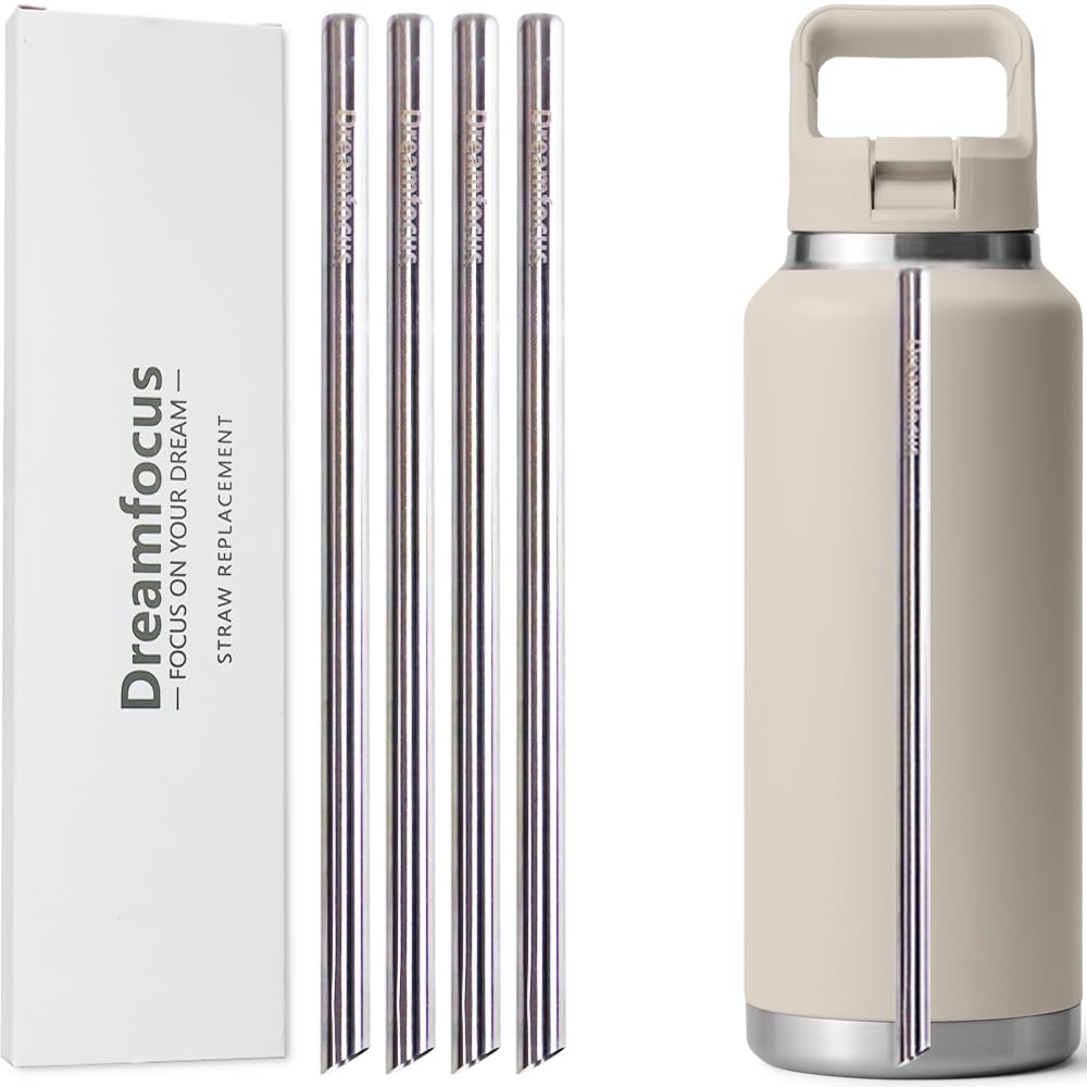 Dreamfocus Reusable Metal Straws Replacement Stainless Steel for YETI RAMBLER Straw Bottle 46 oz 4-Pack