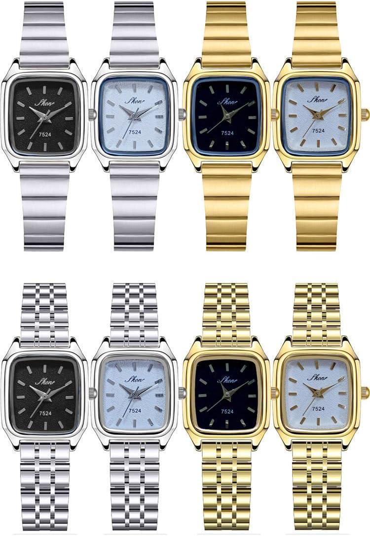 PASOY Watch for Women Dress Wirst Watch Stainless Steel Strap, Classic Vintage Simple Small Square Quartz Wristwatch - Image 4