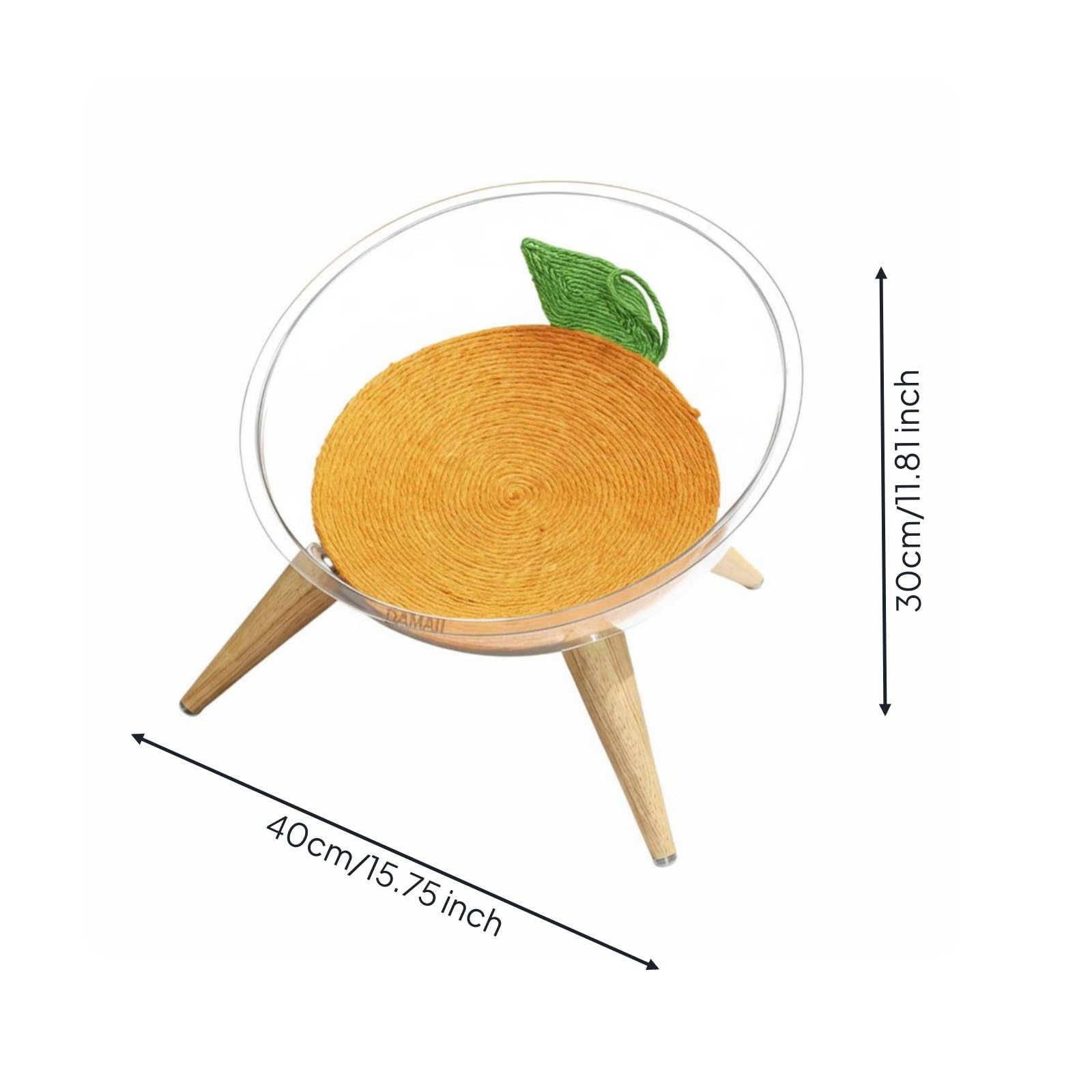 KESOTO Letto per Gatti Cuccia Gatto Amaca Gatto Capsule con Panoramica in Acrilico Trasparente con Gambe in Legno E Tappetino Intrecciato Facile da Pulire Adatto a Salotto Regalo