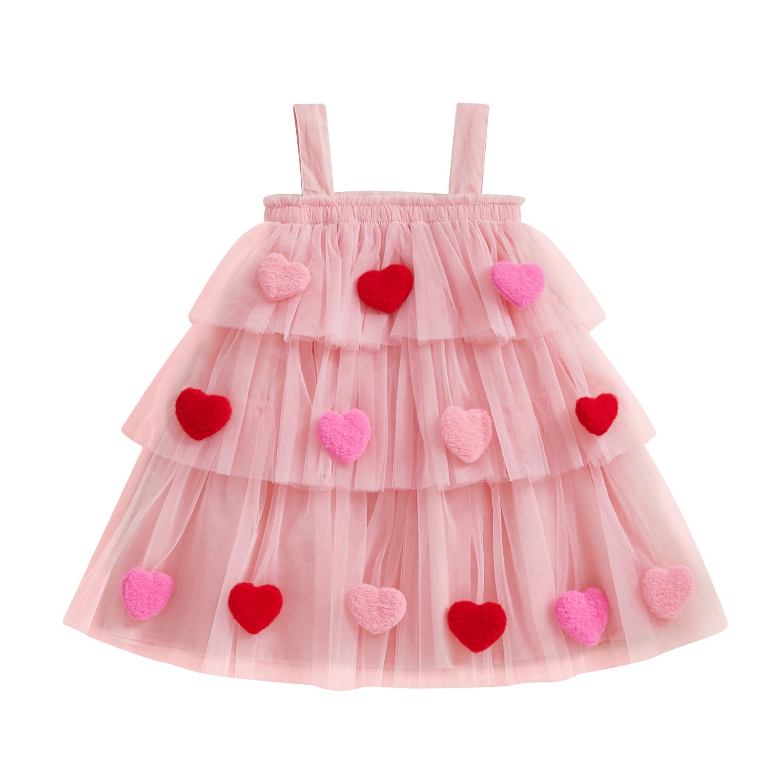 Gueuusu Kids Baby Girl Summer Clothes Heart Print Mesh Sleeveless Tutu Dress Little Girl Birthday Princess Outfit