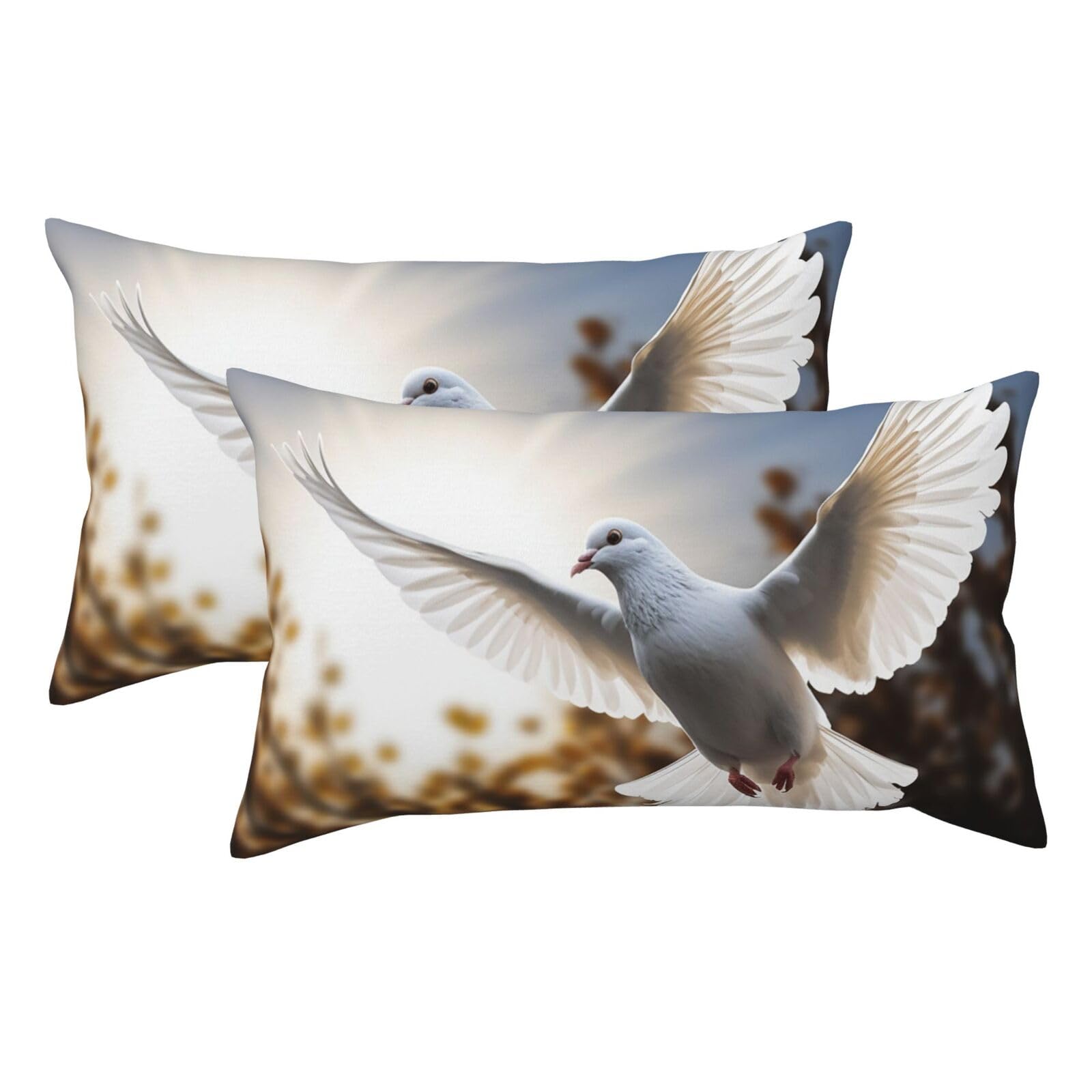 2 Pack King Pillow Cases with Hidden Zipper, Soft Breathable Pillow Covers for Hair and Skin, White Dove Flying in The Sun Pillowcases 20"x36" Bed Pillow Protectors Cover for Sleeping Gifts