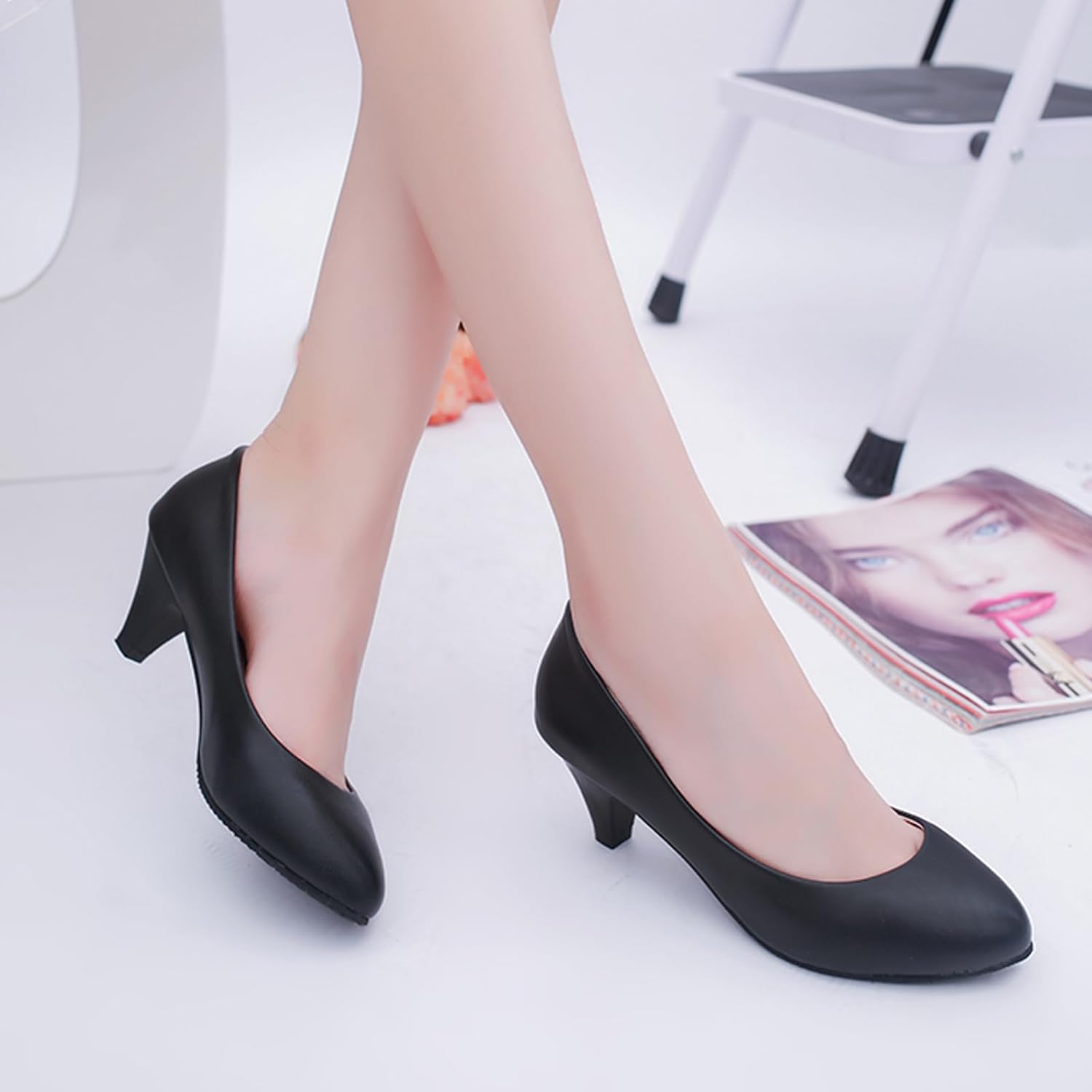 WUIWUIYU Womens Office Kitten Heels Pumps Slip On Evening Dress Work Cute Sexy Pump Shoes - Image 2