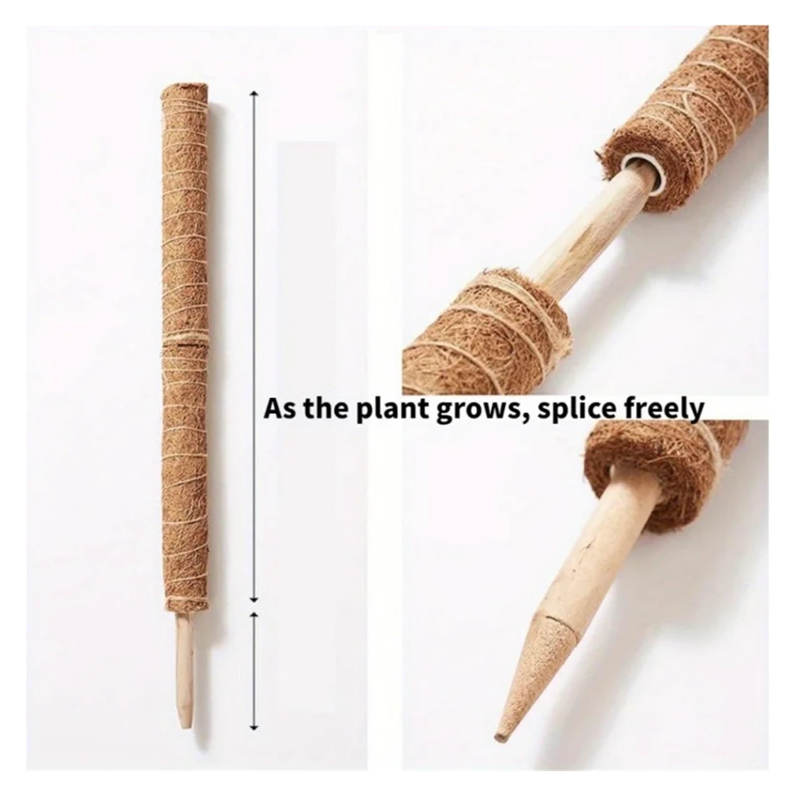 Tuteur Plante Support d'escalade de Lierre de Radis vert2-4, Mousse de Coquille de Noix de Coco emballée, Plante d'intérieur, Support Fixe, Trel empilable(4pcs)