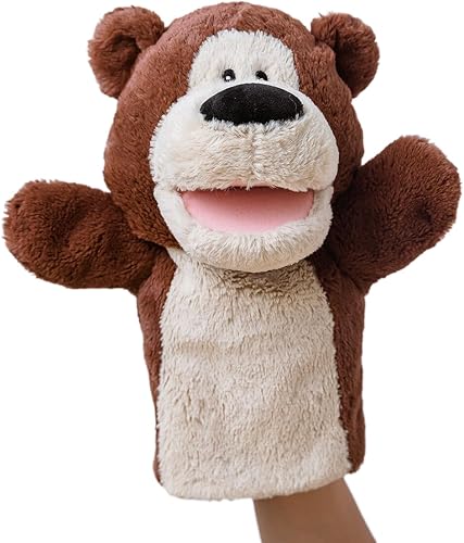 Lemaloya Juguetes de peluche con forma de oso para niños con boca movible (marioneta de mano de oso de 11 pulgadas)