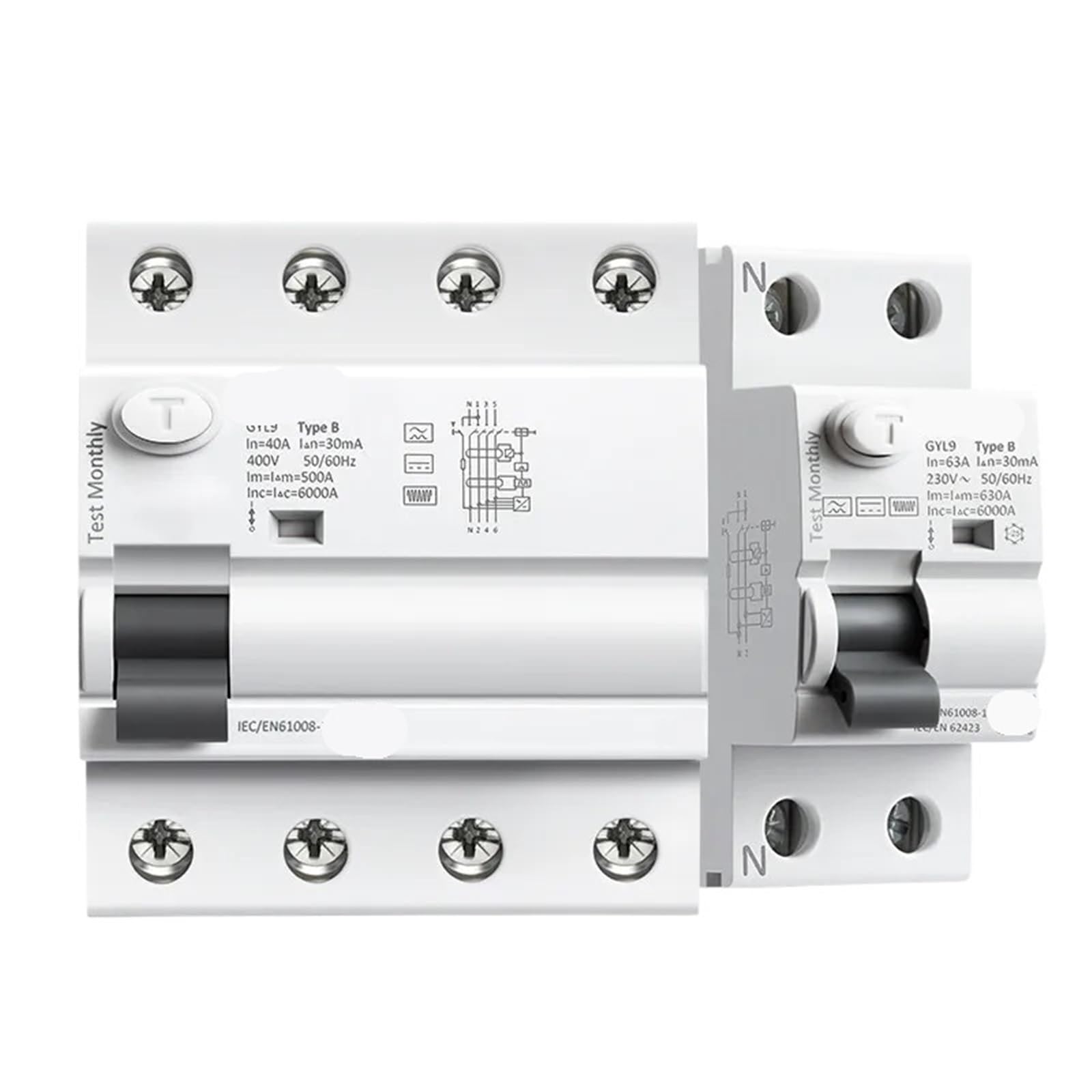 Disyuntor diferencial tipo B GYL9 2P 40A 100mA protector magnetico 6KA ELCB 6