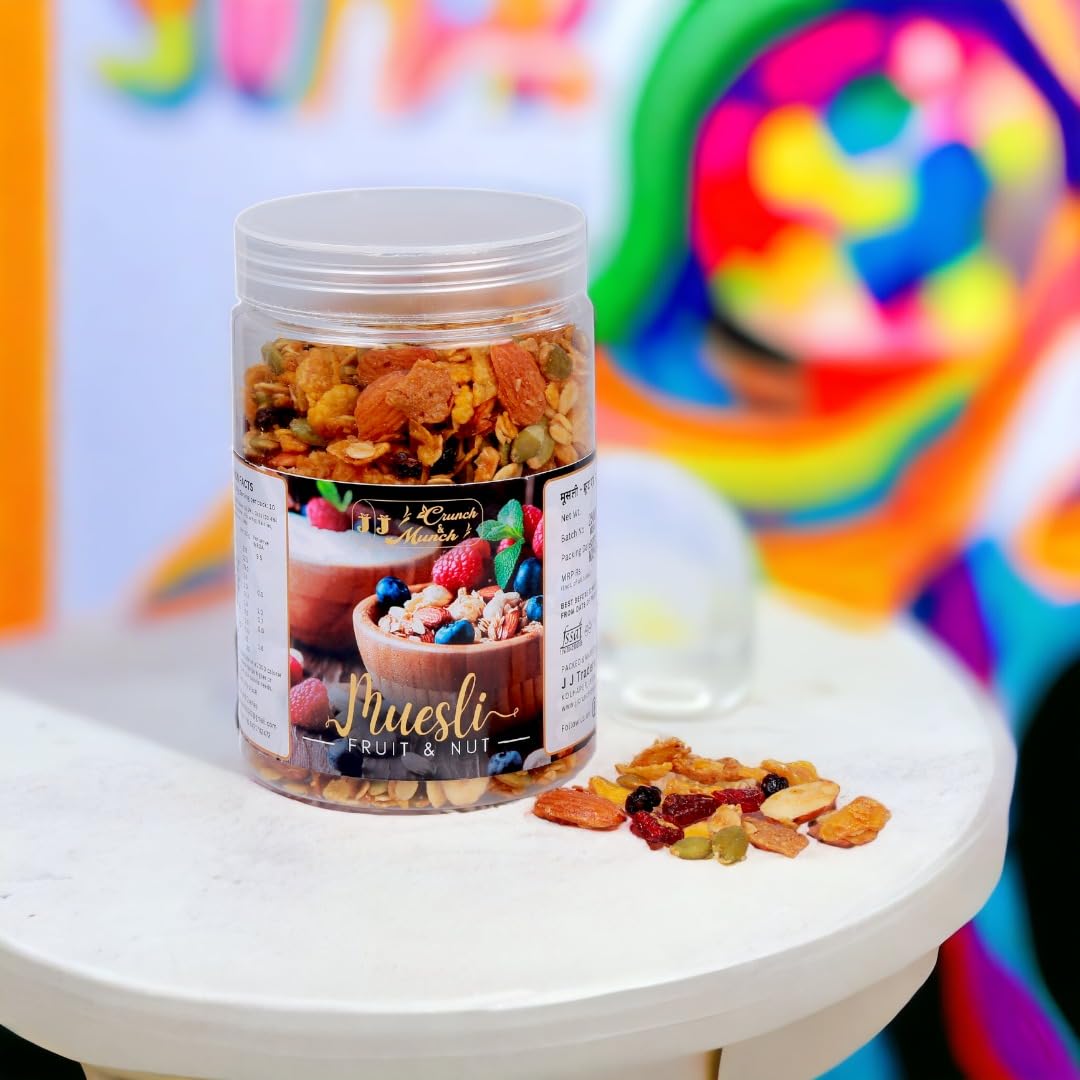 J J Crunch N Munch Muesli 21% Fruit, Nut & Seeds(Each 250g) 5 Grains, High in Vitamins B1, B2, B3, B6, Folate, Source of Protein and Fibre, Multigrain Breakfast Cereal (Pack of 1) 3