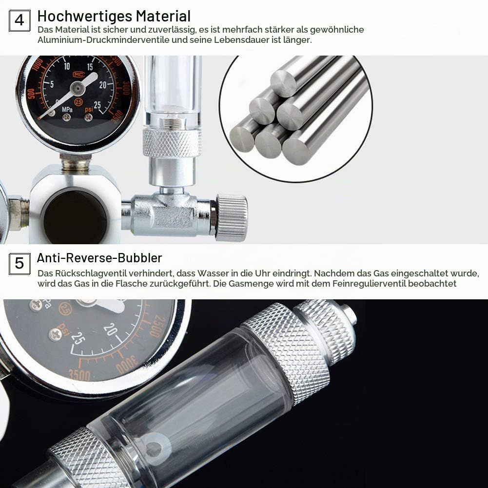 CO2 Druckminderer CO2 Aquarium Druckregler CO2 Druckregelventil mit 2 Manometern für Aquarium System