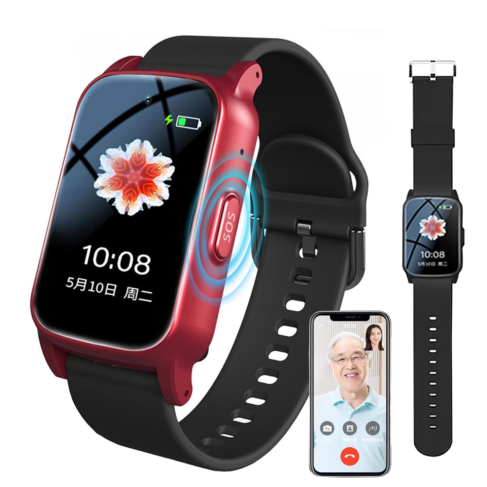 Localizador GPS para Personas Mayores, Reloj con Detección De Caídas, Alarma De Emergencia SOS, Seguimiento GPS En Tiempo Real, Videollamadas HD, Ayuda para Personas con Demencia. Red