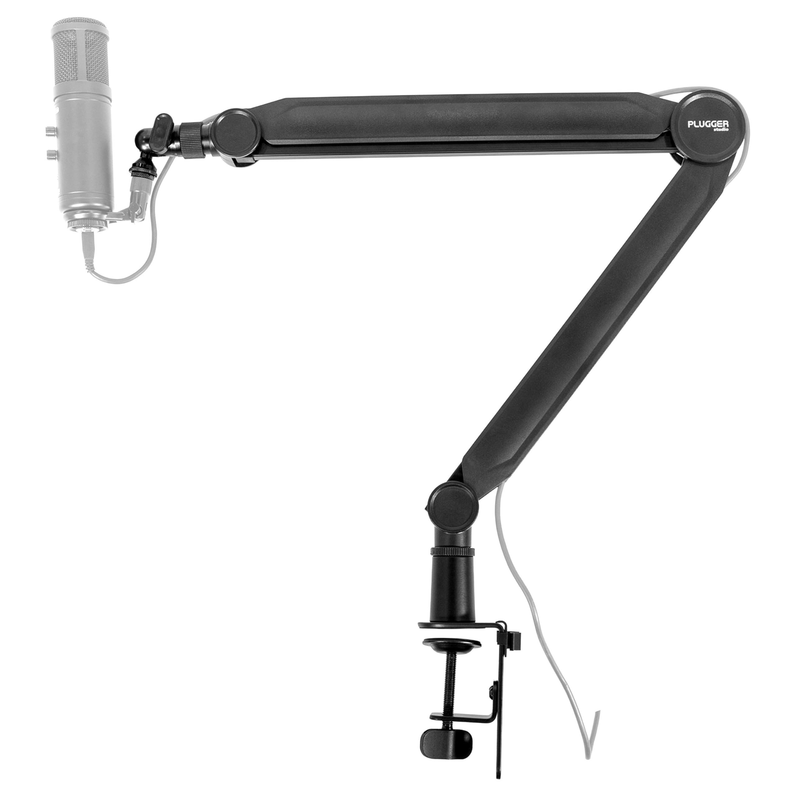 Plugger Studio Flextream - Soporte para micrófono de mesa articulado, brazo de micrófono flexible para podcast, streaming, voz en off, home studio, visio, escritorio, fijación de abrazadera