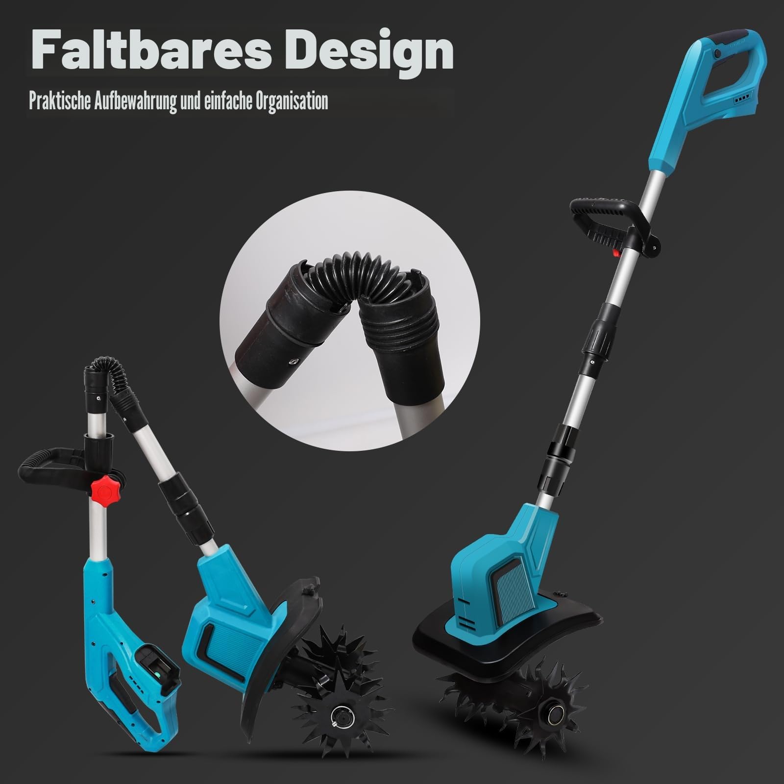 Akku-Bodenhacke für Makita 18 V Akku, Motorhacke mit bürstenlosem Motor, höhenverstellbar, Arbeitsbreite 20 cm, Arbeitstiefe 15 cm, für Garten und Hof (ohne Batterien)