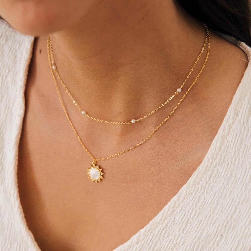 CAITLYNMINIMALIST 18K Gold Sterling Silver Freshwater Pearl Bead Drop Station Adjustable Necklace for Women Gift for Her