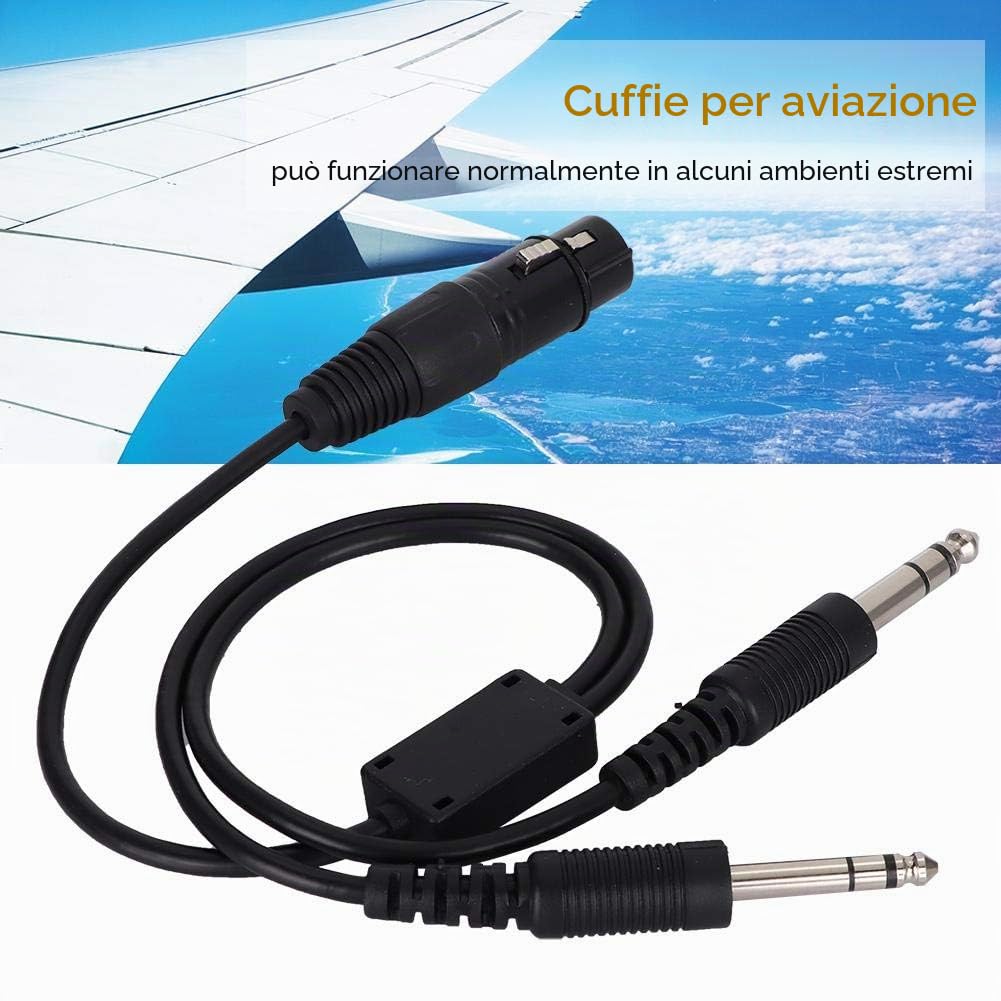Kafuty Aviation Headset Adapter for Airbus XLR To GA Dual Plug 5 Pin Femmina Airbus XLR Connector to GA Twin Plugs Cavo per Adattatore Cuffie, Nero